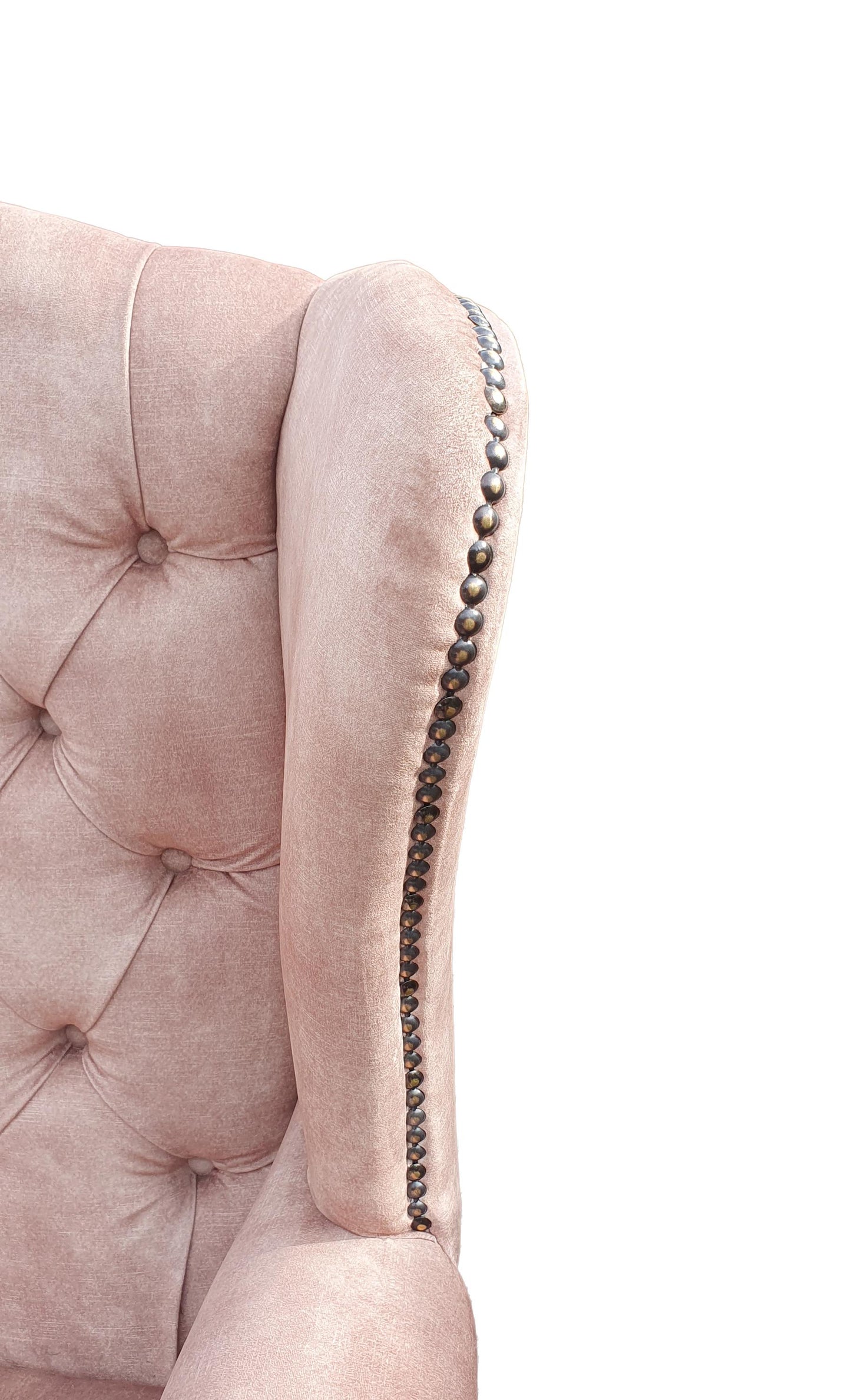 Chesterfield High Back Wing chair and stool - Presented In Luxury Mink Velvet - The Kensington