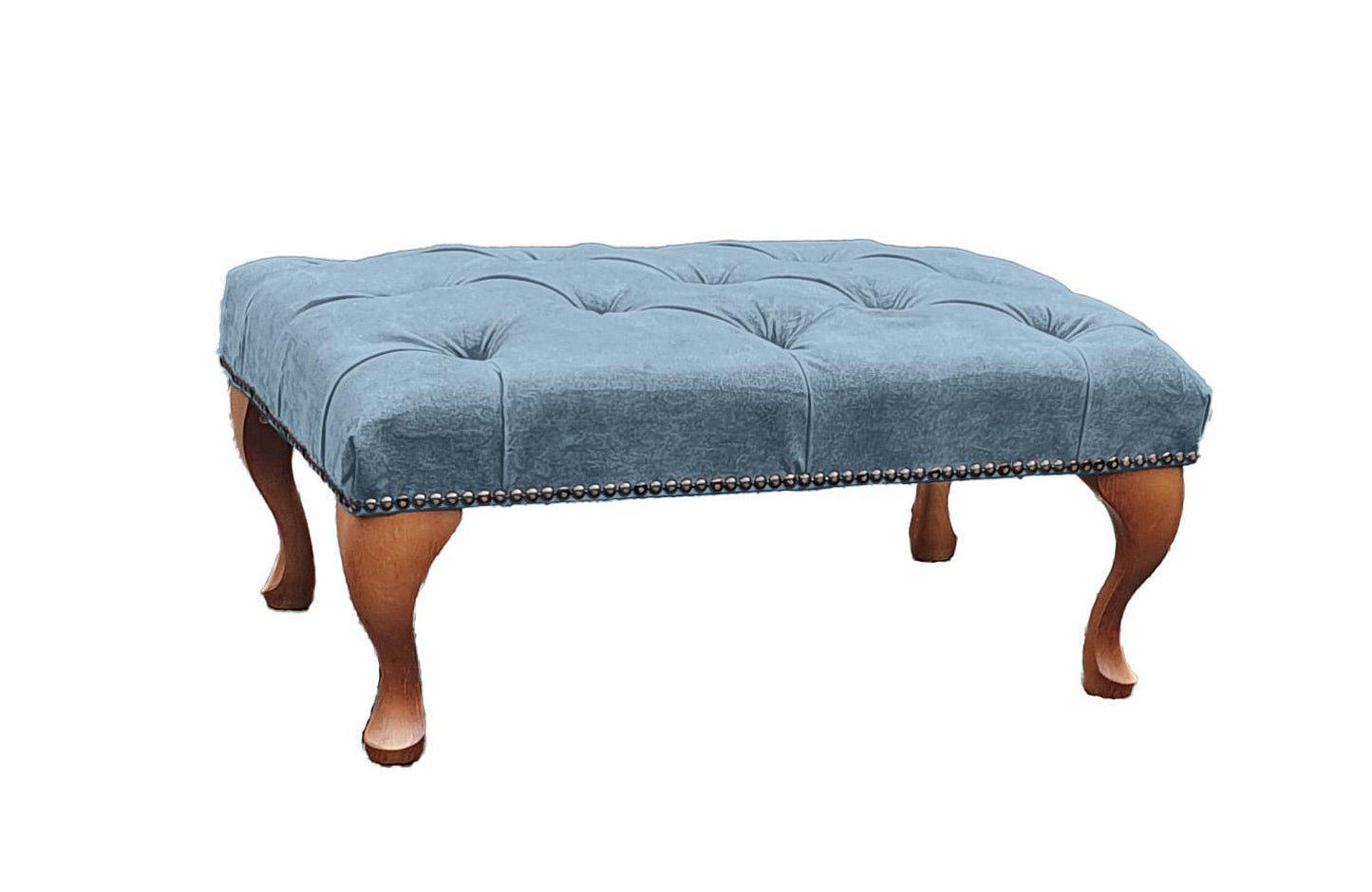 Chesterfield High Back Wing chair and stool - Presented In Luxury Aqua Velvet - The Kensington