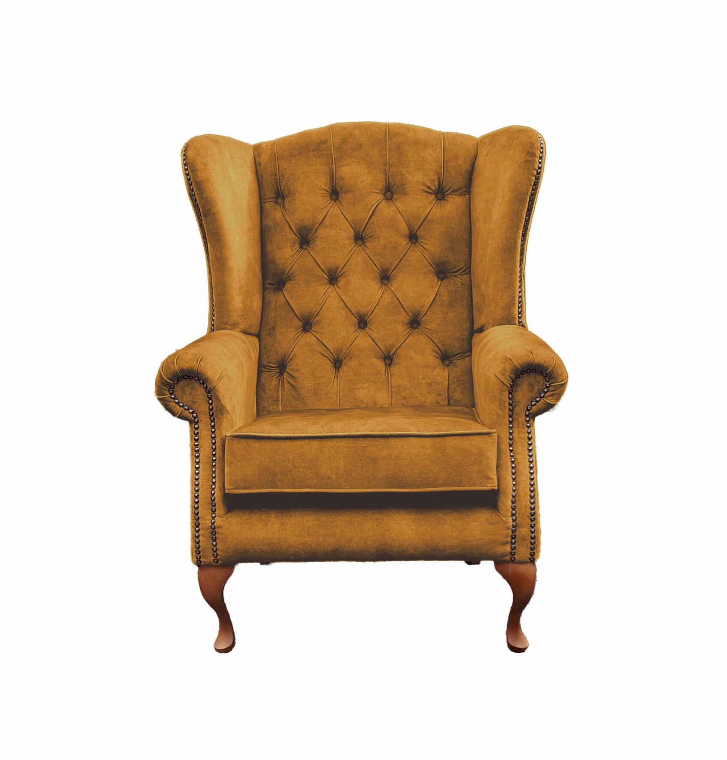 Chesterfield High Back Wing chair - Presented In Luxury Turmeric Velvet - The Kensington