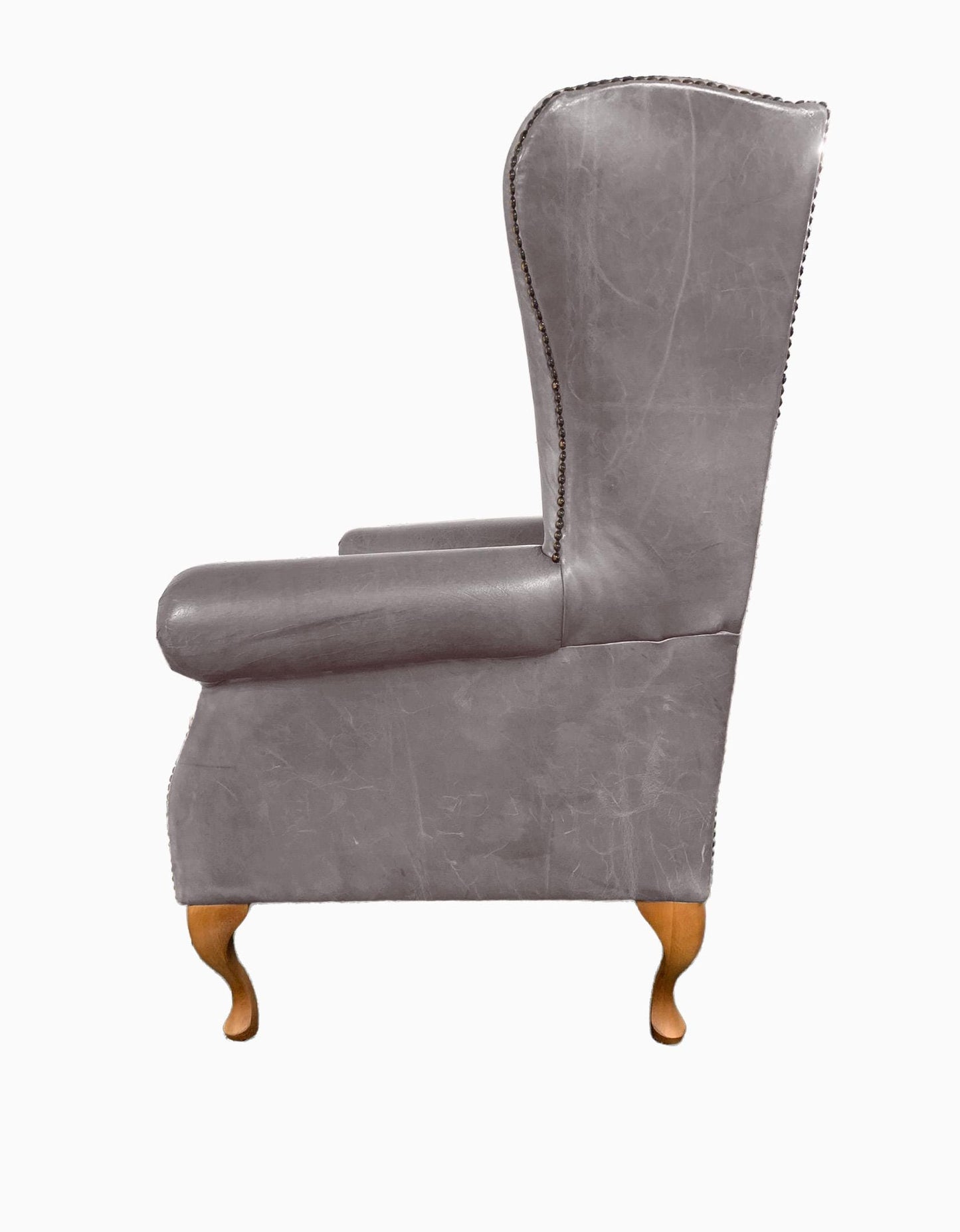 Chesterfield High Back Wing chair - Presented In Genuine Vintage Ash Leather - The Kensington