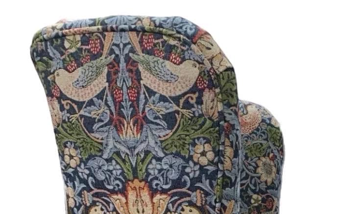 Classic Wingback Fireside Chair - Presented In Luxury William Morris Style Design "STRAWBERRY THIEF" Fabric