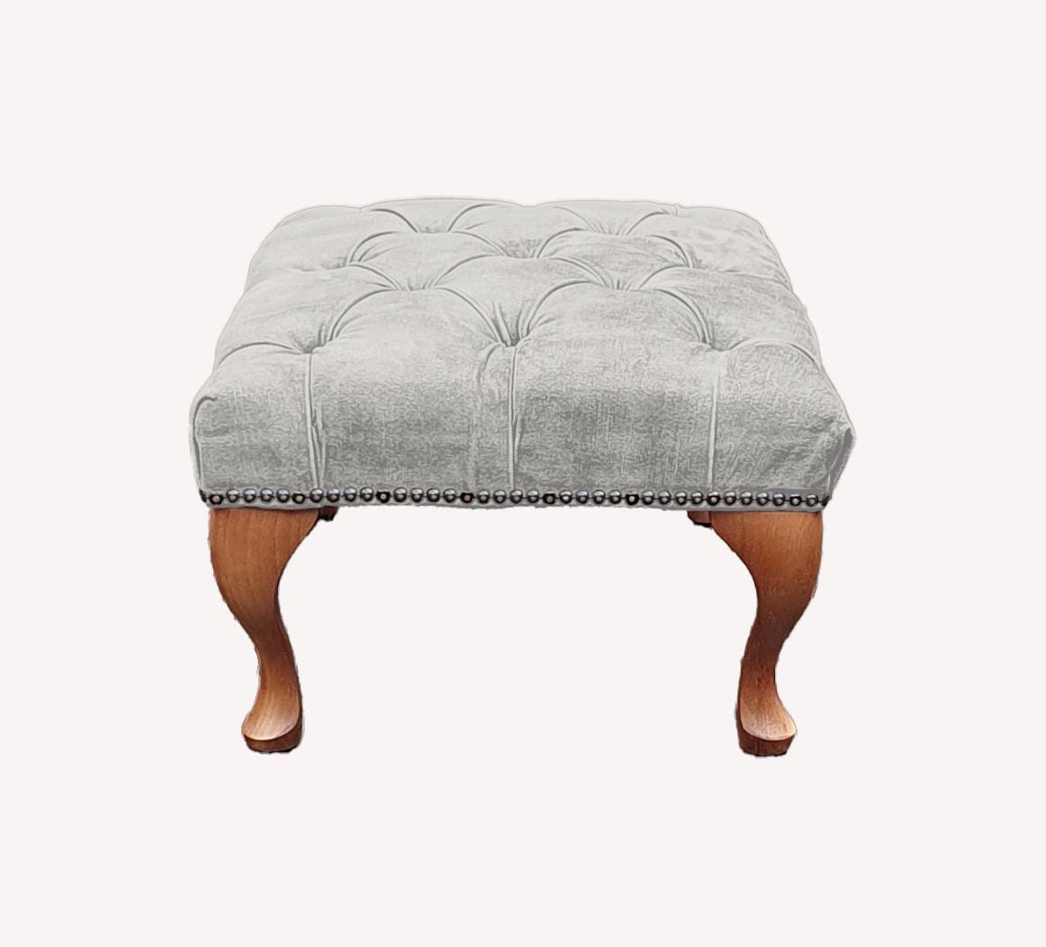 Chesterfield High Back Wing chair and stool - Presented In Luxury Almond Velvet - The Kensington
