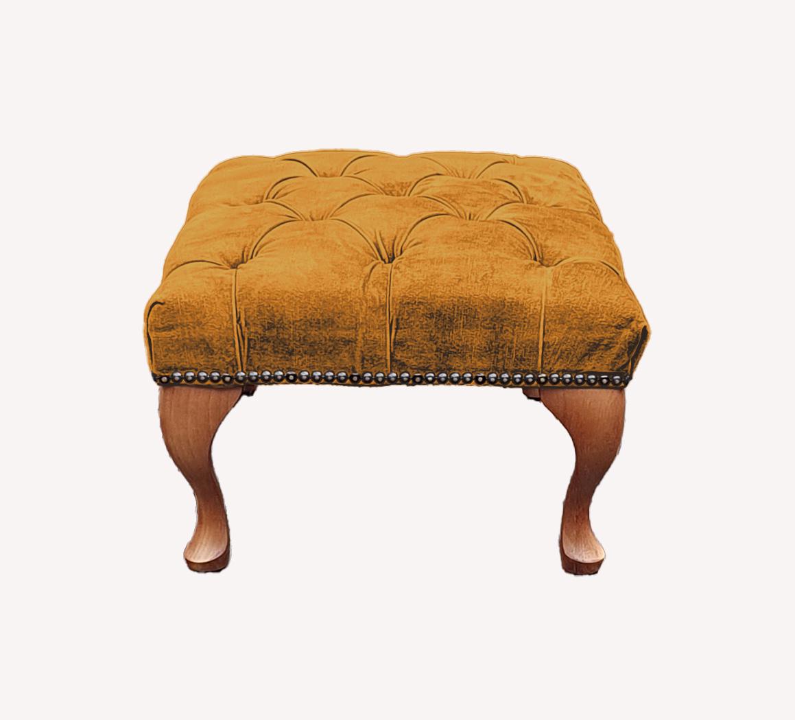 Chesterfield High Back Wing chair and stool - Presented In Luxury Turmeric Velvet - The Kensington