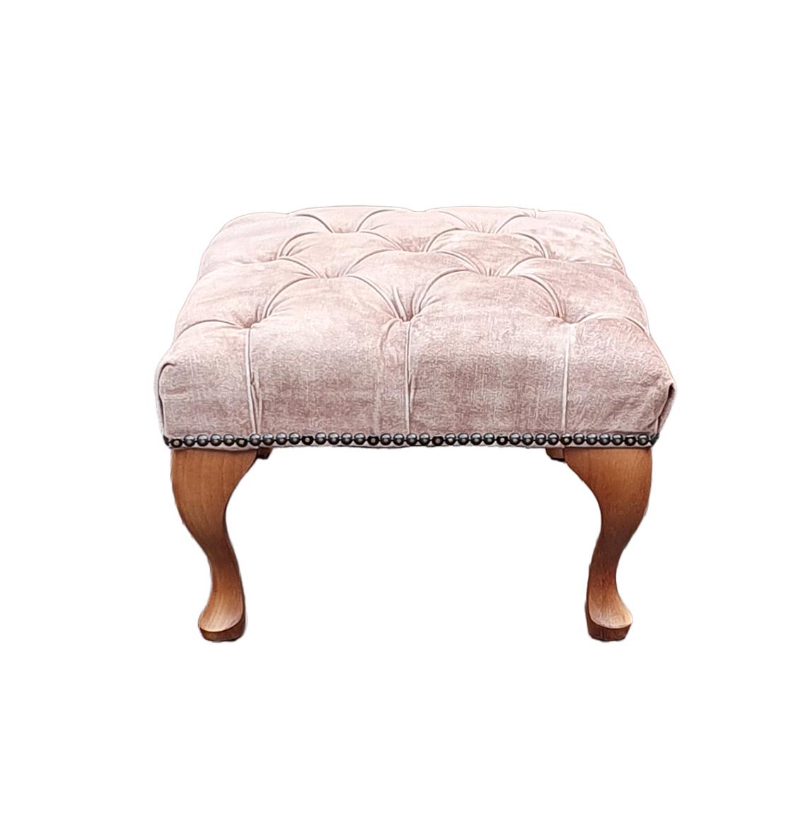 Chesterfield High Back Wing chair and stool - Presented In Luxury Mink Velvet - The Kensington