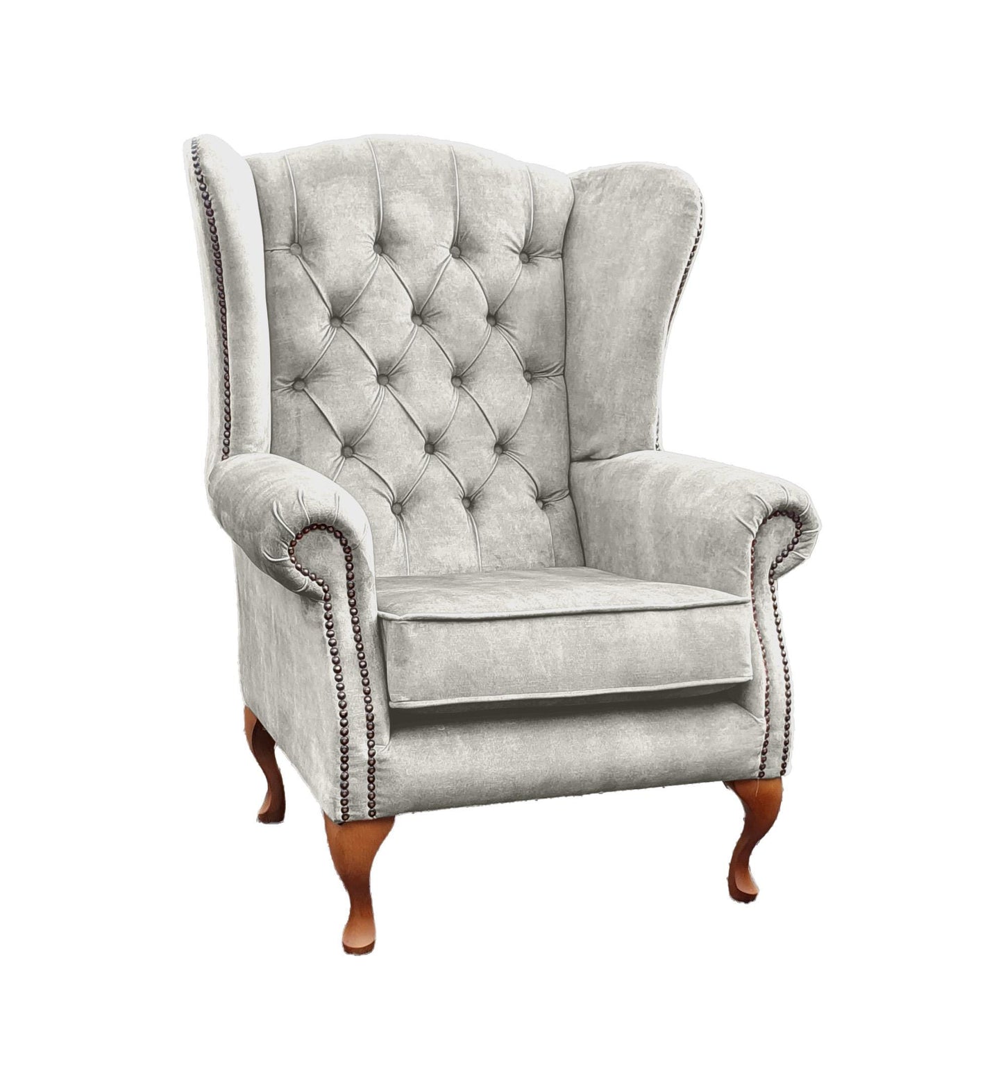Chesterfield High Back Wing chair - Presented In Luxury Almond Velvet - The Kensington