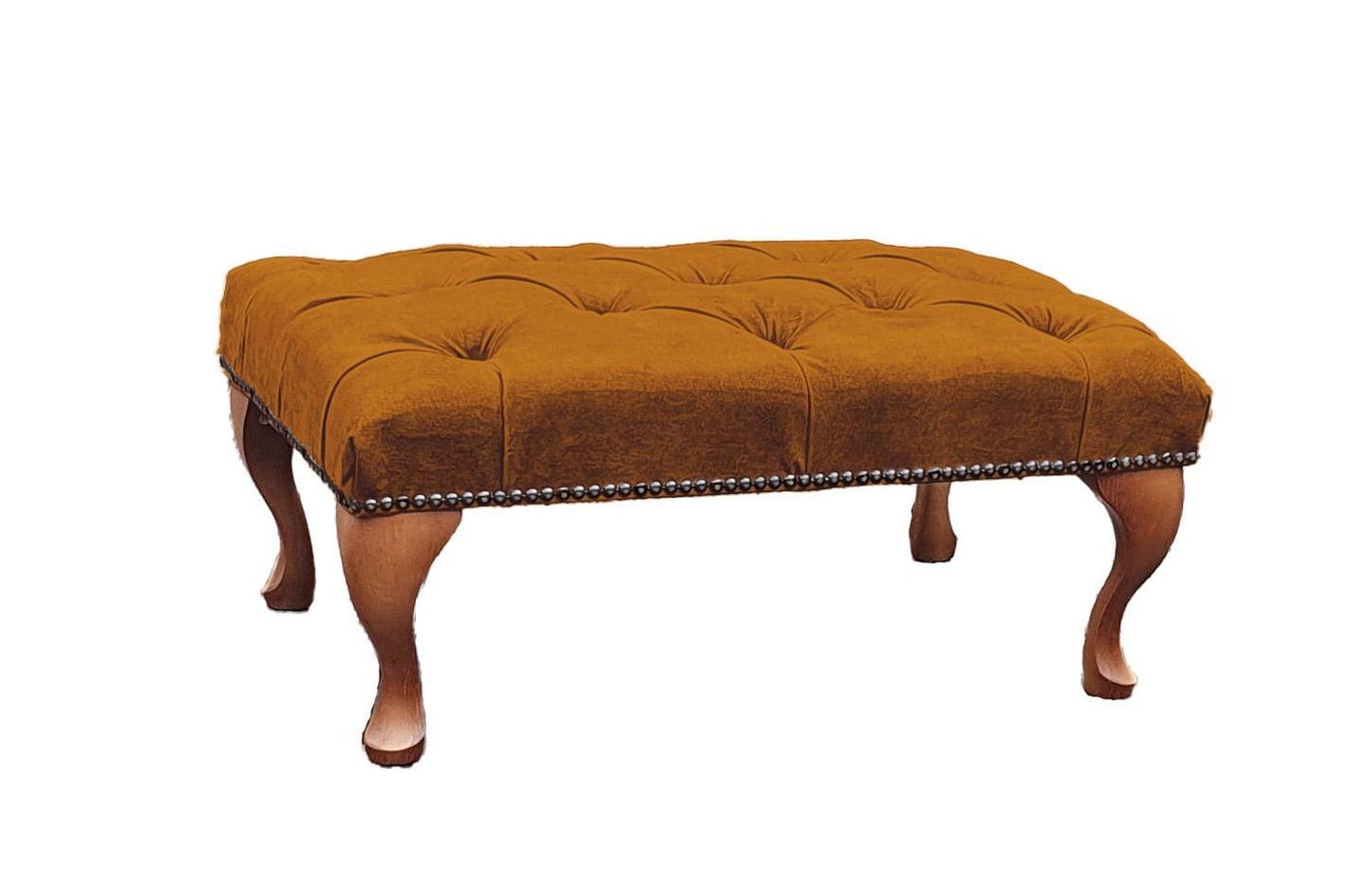 Chesterfield High Back Wing chair and stool - Presented In Luxury Turmeric Velvet - The Kensington