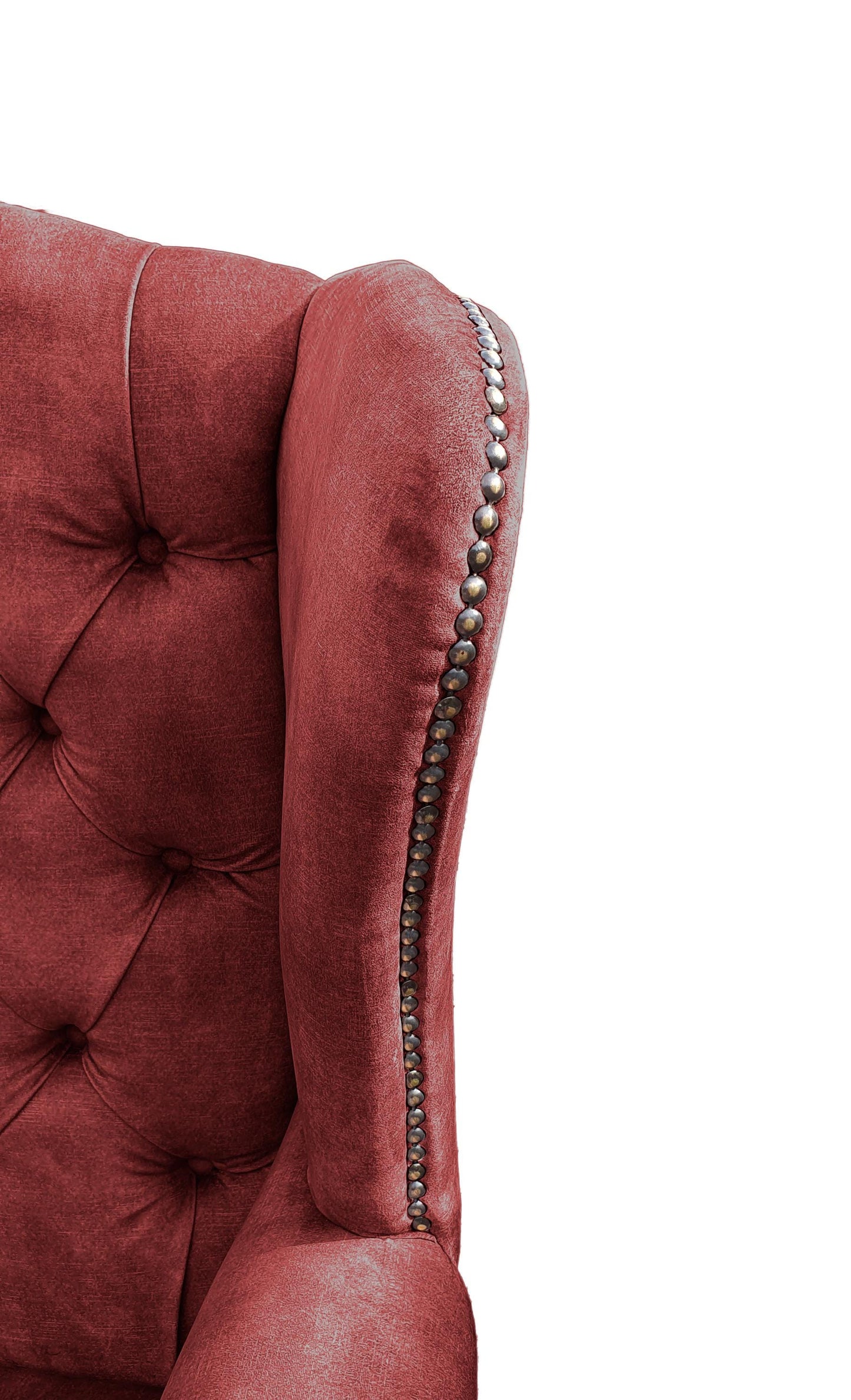 Chesterfield High Back Wing chair and stool - Presented In Luxury Oxblood Velvet - The Kensington