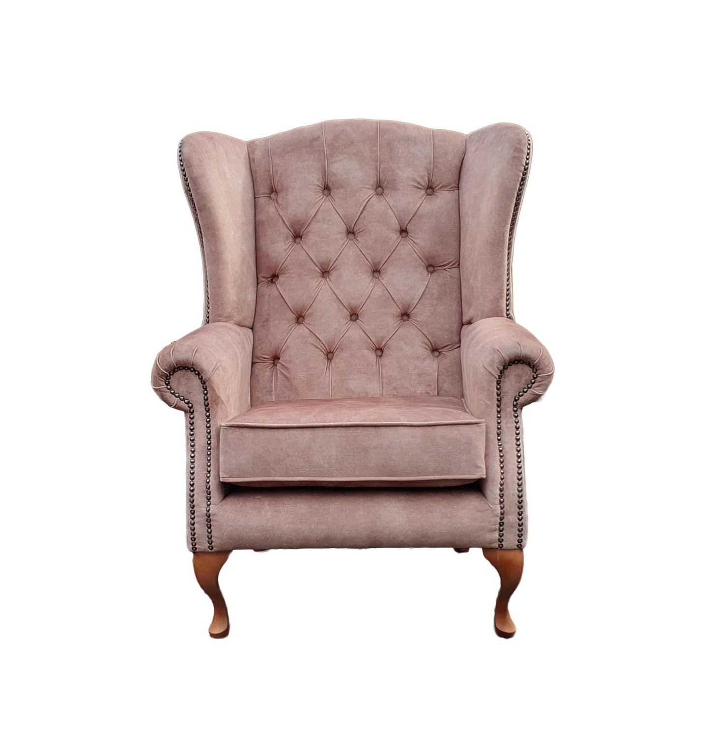 Chesterfield High Back Wing chair - Presented In Luxury Mink Velvet - The Kensington