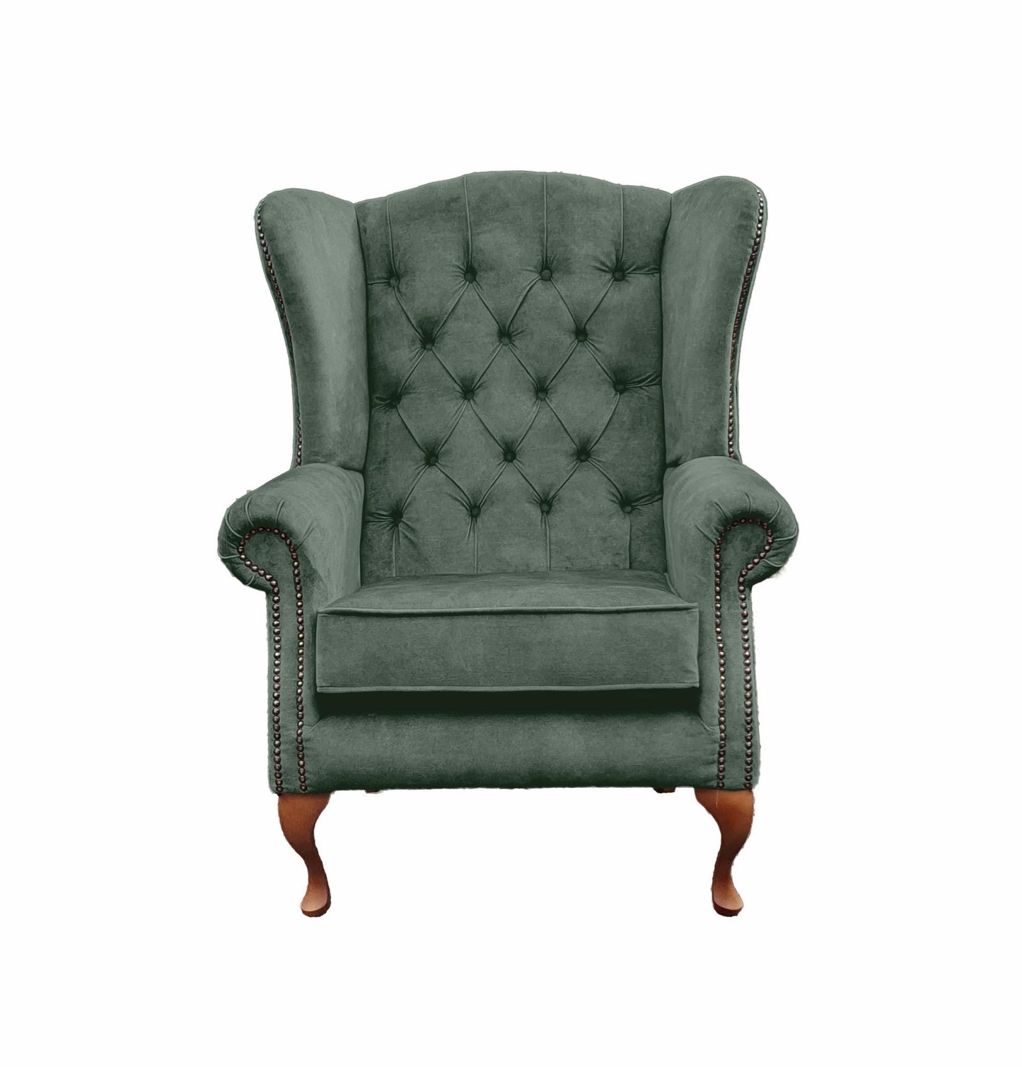 Chesterfield High Back Wing chair - Presented In Luxury Emerald Velvet - The Kensington