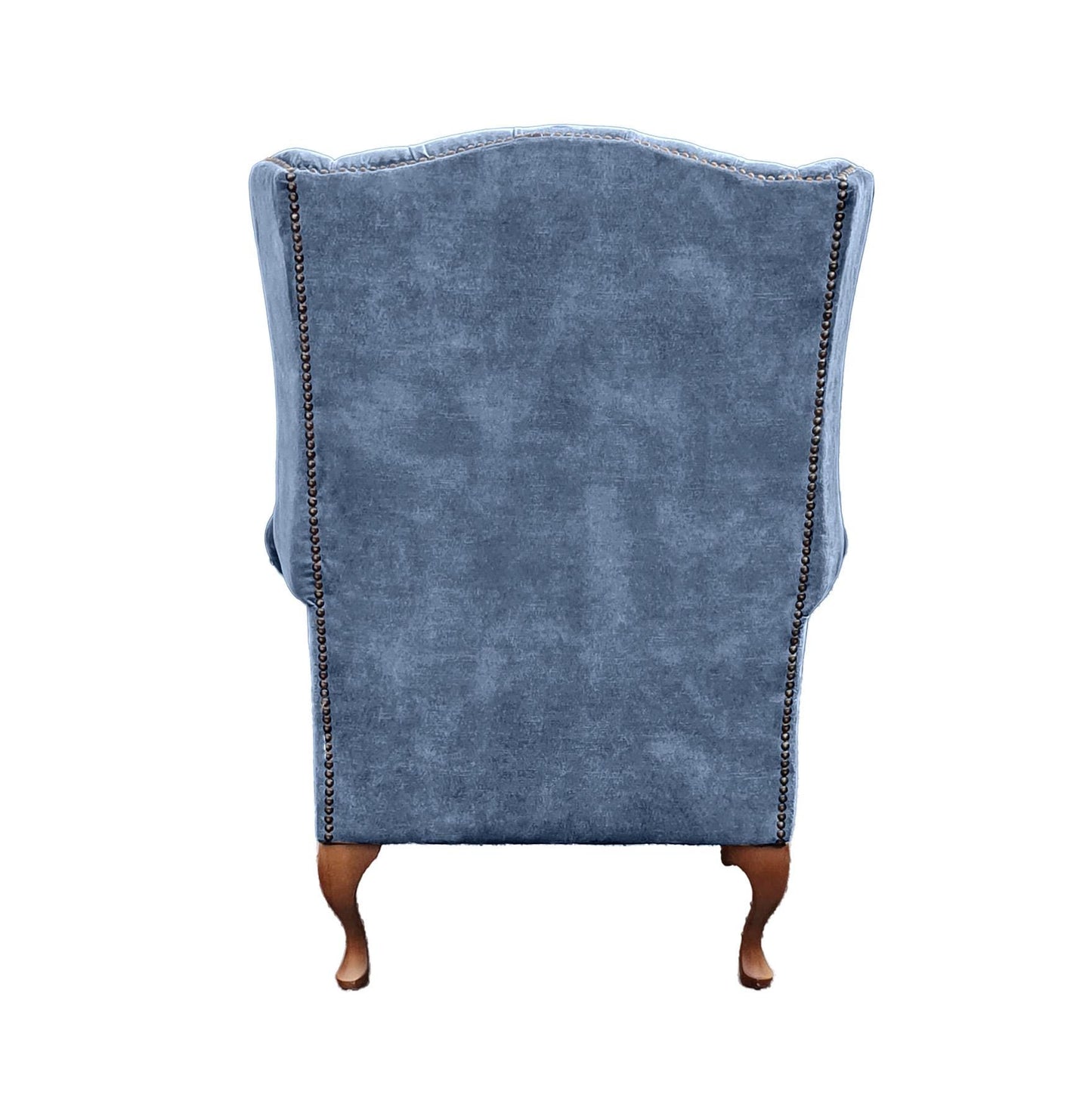 Chesterfield High Back Wing chair and stool - Presented In Luxury Blue Velvet - The Kensington