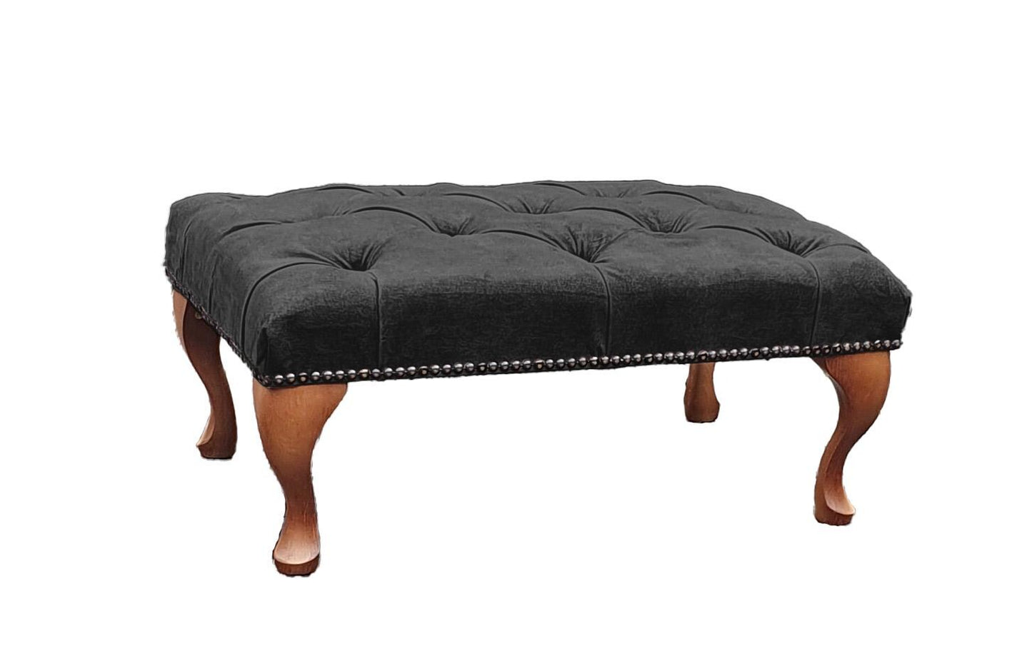 Chesterfield High Back Wing chair and stool - Presented In Luxury Charcoal Velvet - The Kensington