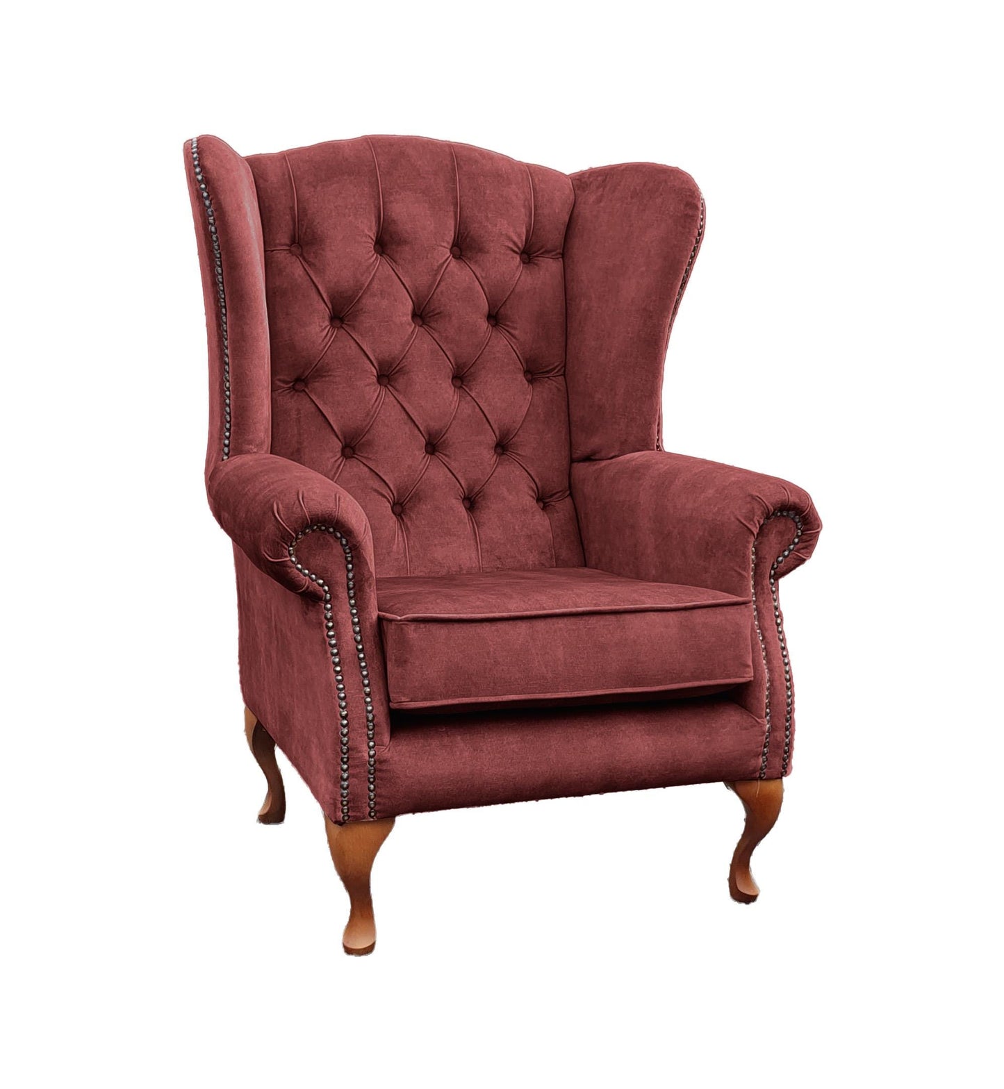 Chesterfield High Back Wing chair - Presented In Luxury Oxblood Velvet - The Kensington
