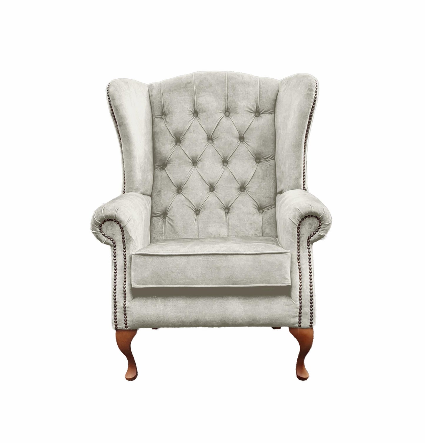Chesterfield High Back Wing chair - Presented In Luxury Almond Velvet - The Kensington