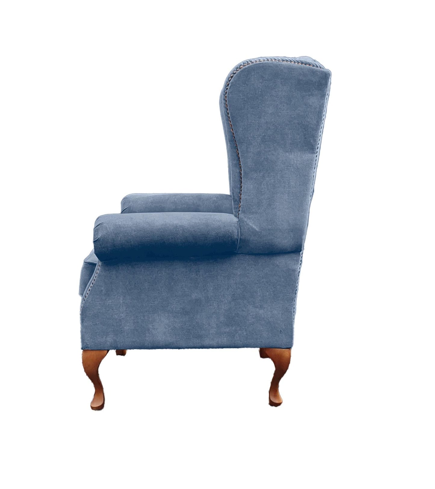Chesterfield High Back Wing chair and stool - Presented In Luxury Blue Velvet - The Kensington