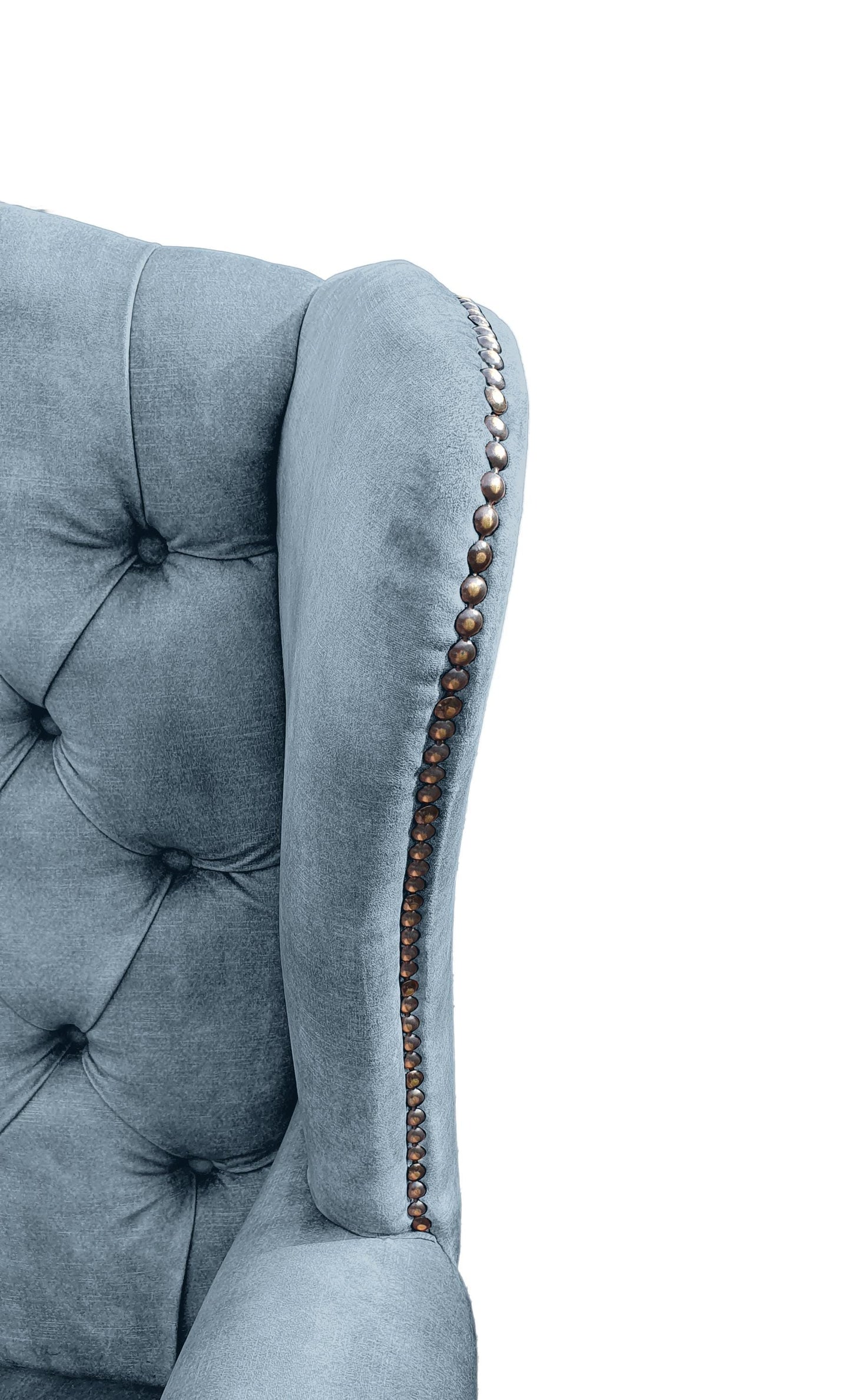 Chesterfield High Back Wing chair and stool - Presented In Luxury Aqua Velvet - The Kensington