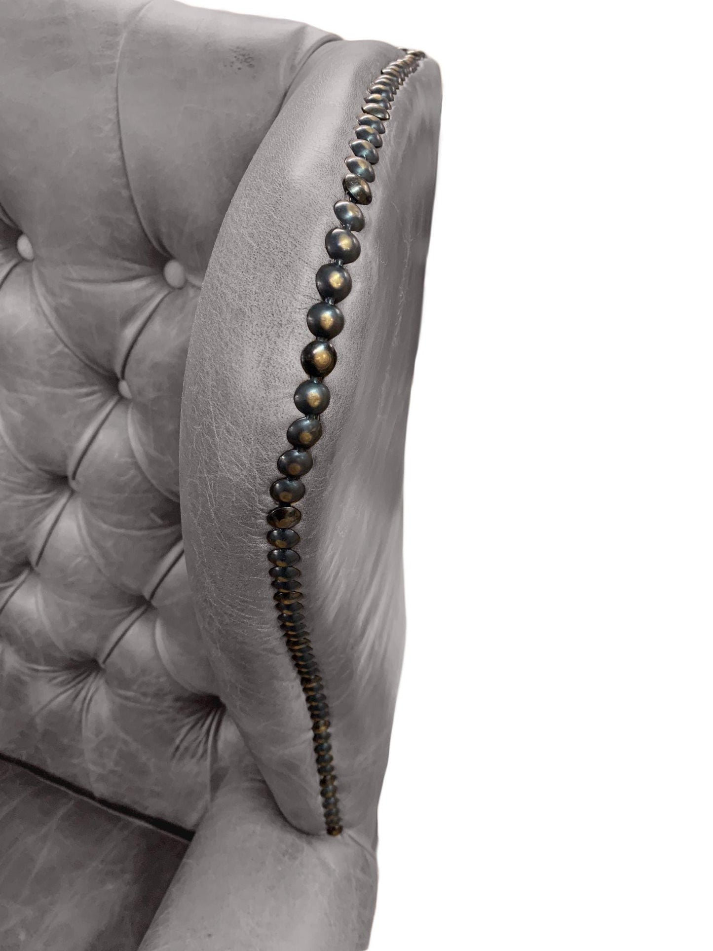 Chesterfield High Back Wing chair - Presented In Genuine Vintage Ash Leather - The Kensington