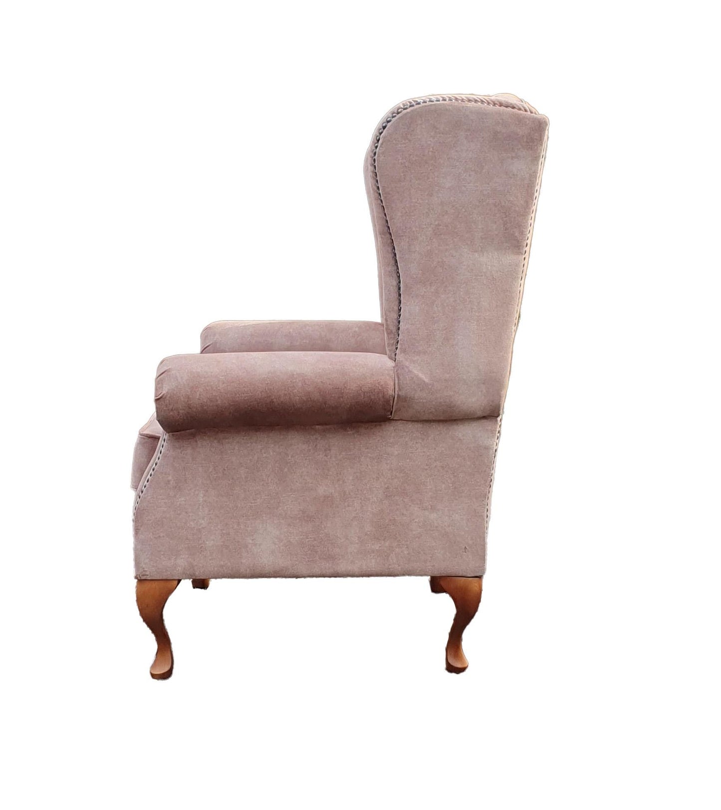 Chesterfield High Back Wing chair and stool - Presented In Luxury Mink Velvet - The Kensington