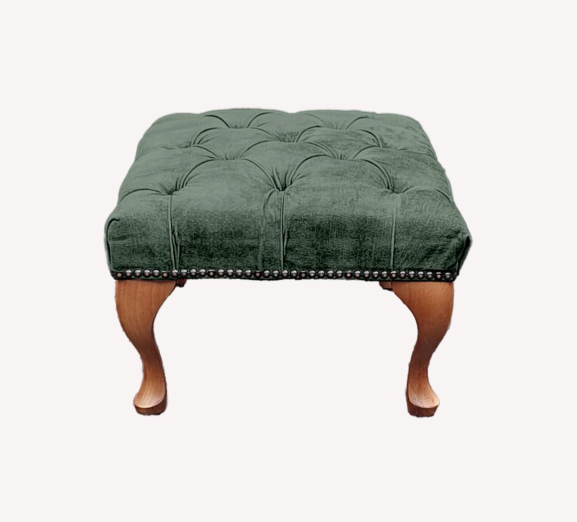 Chesterfield High Back Wing chair and stool - Presented In Luxury Emerald Velvet - The Kensington