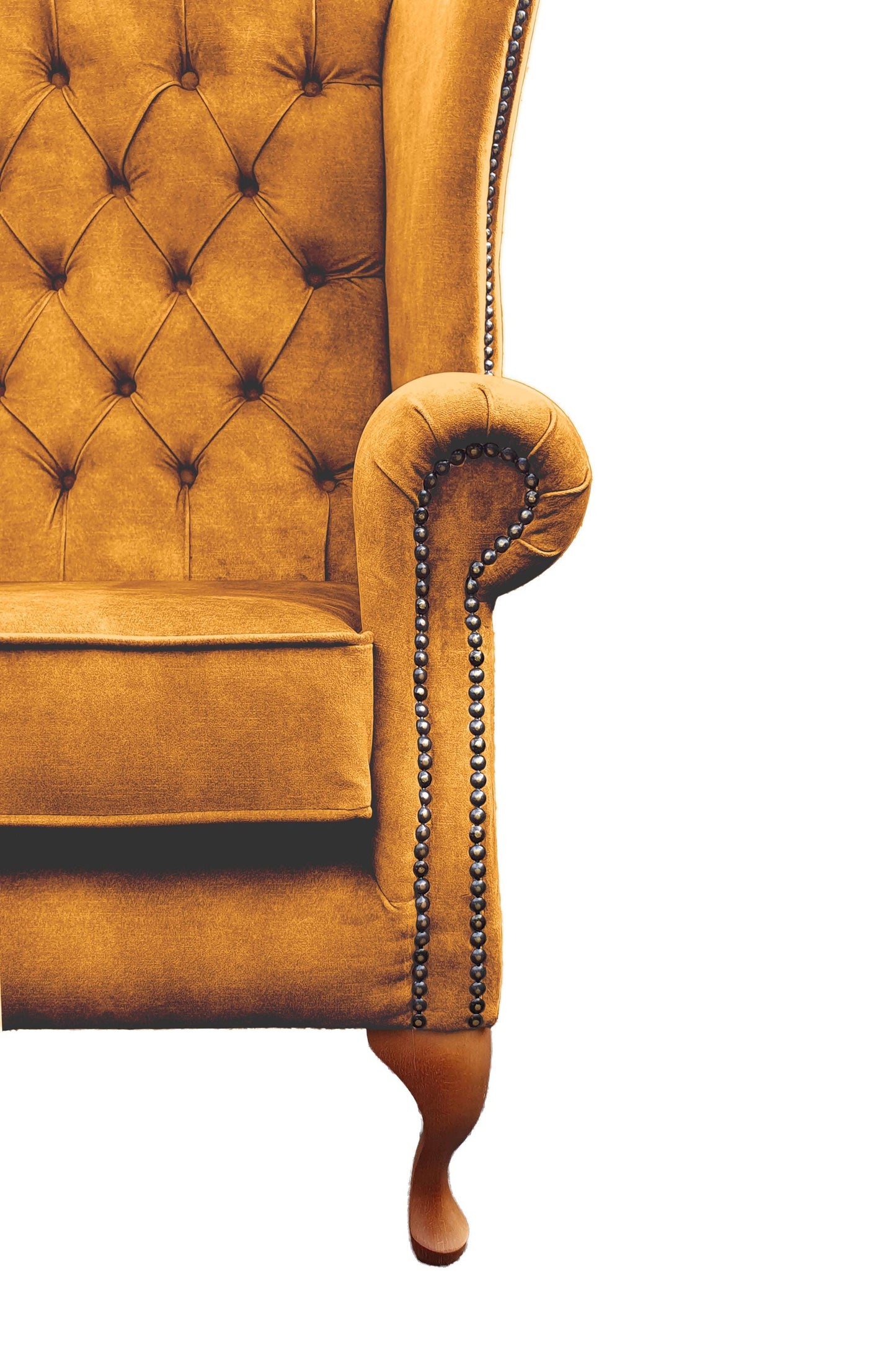 Chesterfield High Back Wing chair - Presented In Luxury Turmeric Velvet - The Kensington