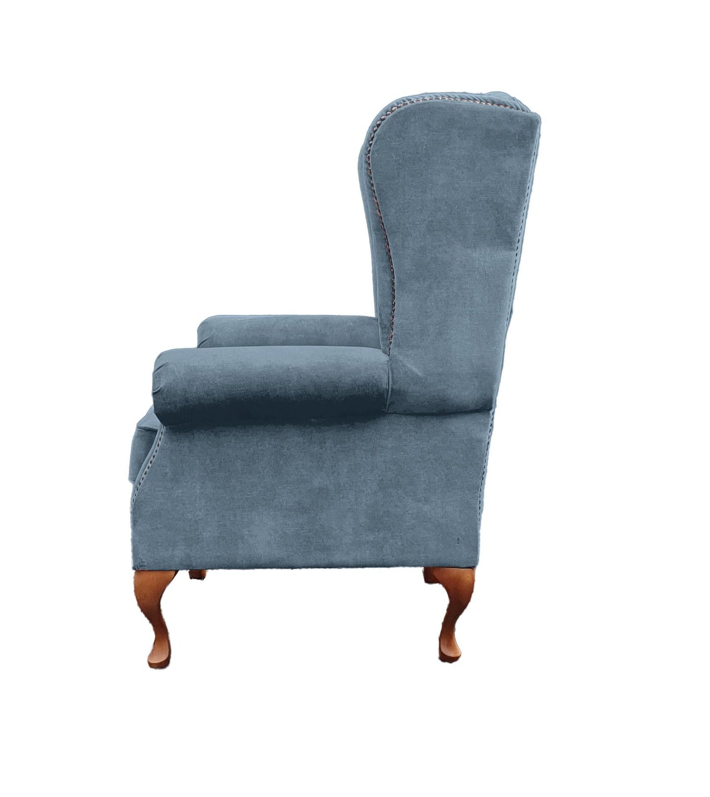 Chesterfield High Back Wing chair and stool - Presented In Luxury Aqua Velvet - The Kensington