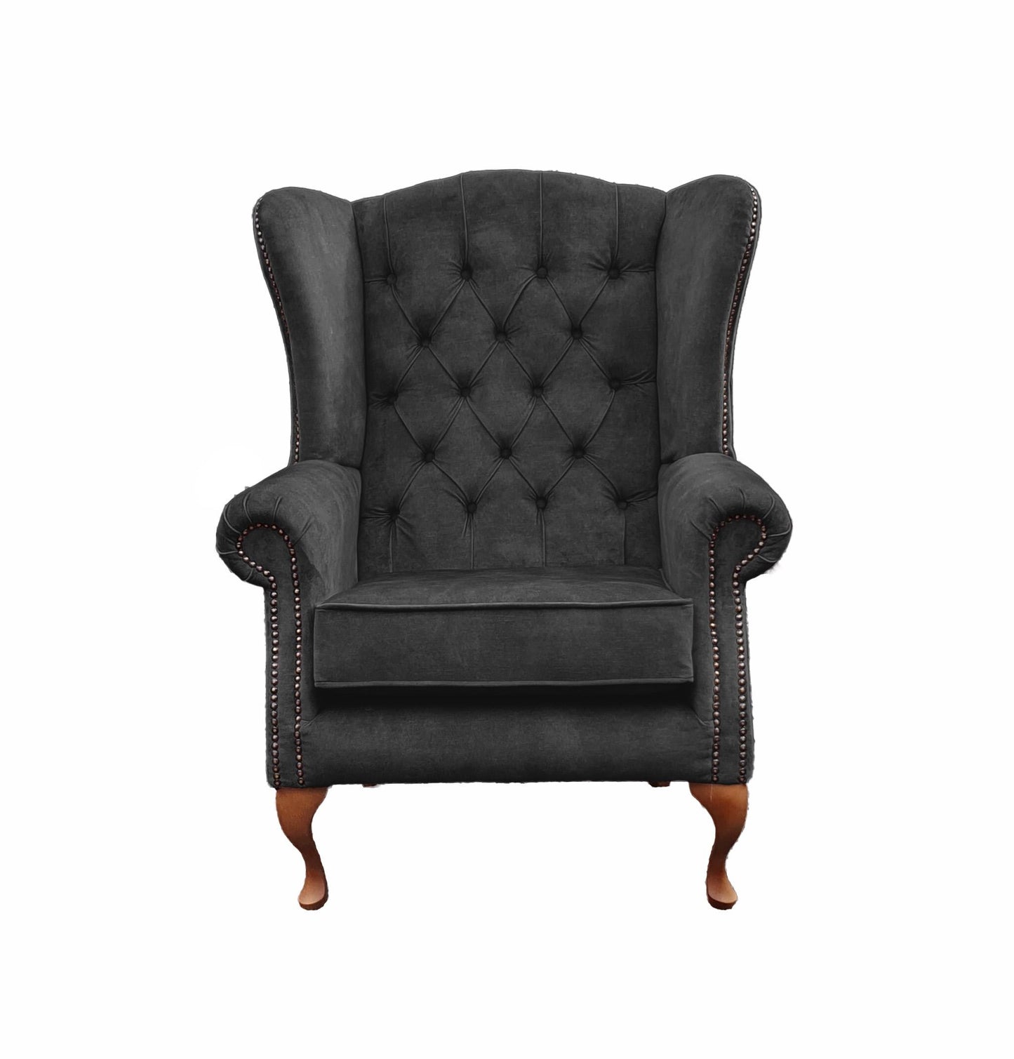Chesterfield High Back Wing chair - Presented In Luxury Charcoal Velvet - The Kensington