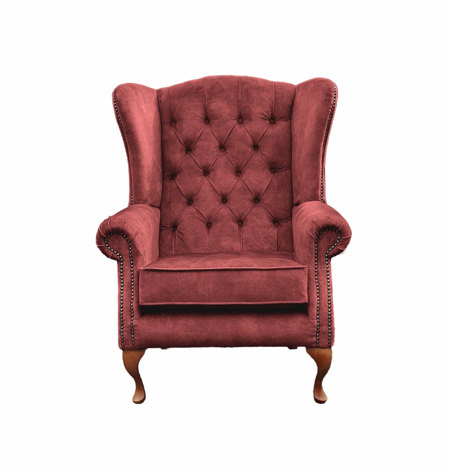 Chesterfield High Back Wing chair - Presented In Luxury Oxblood Velvet - The Kensington