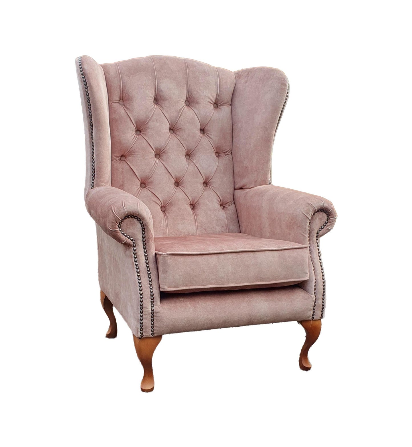 Chesterfield High Back Wing chair - Presented In Luxury Mink Velvet - The Kensington