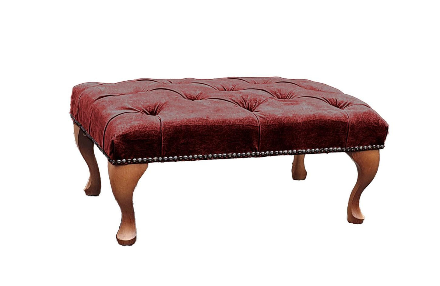 Chesterfield High Back Wing chair and stool - Presented In Luxury Oxblood Velvet - The Kensington