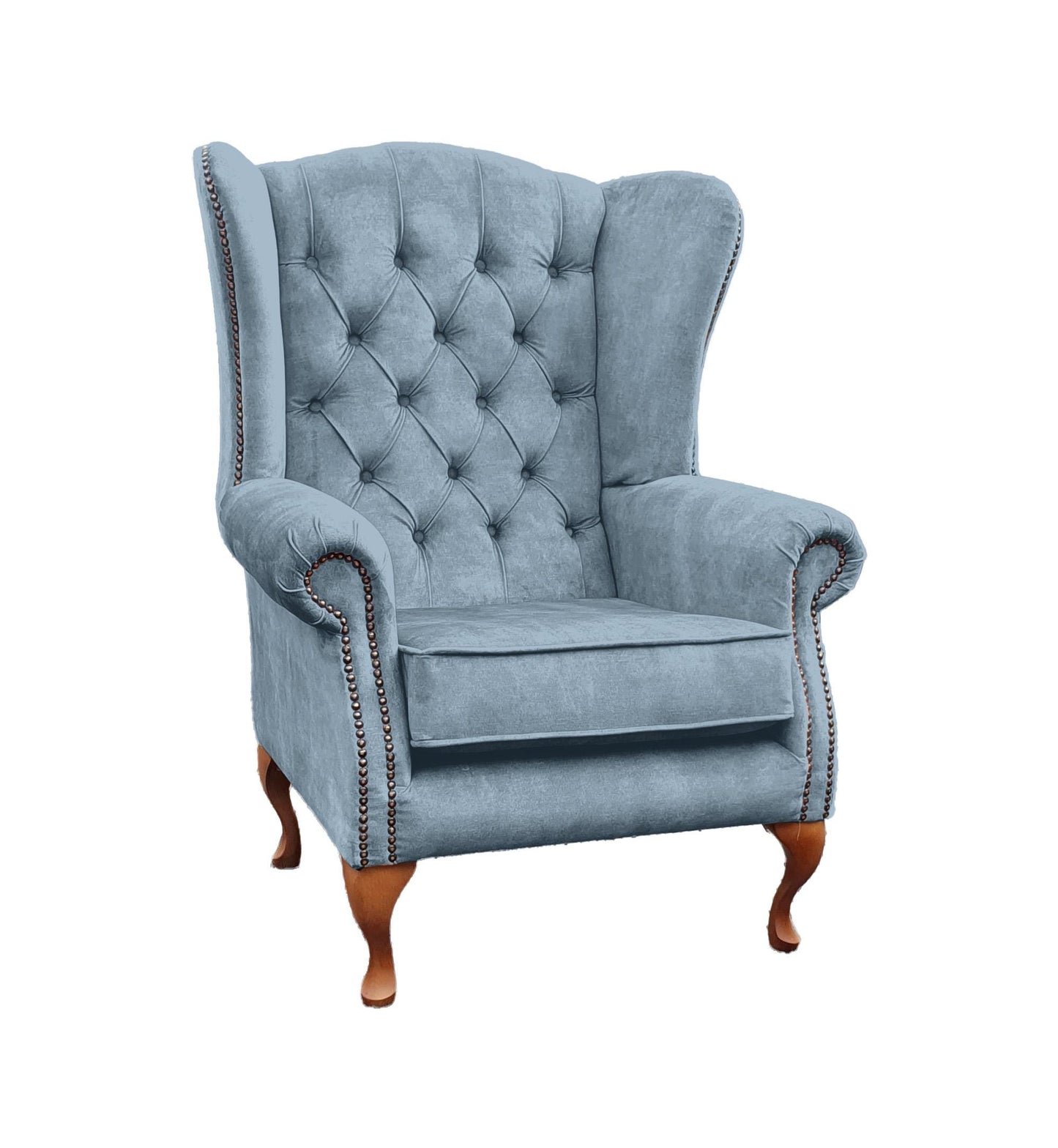 Chesterfield High Back Wing chair - Presented In Luxury Aqua Velvet - The Kensington