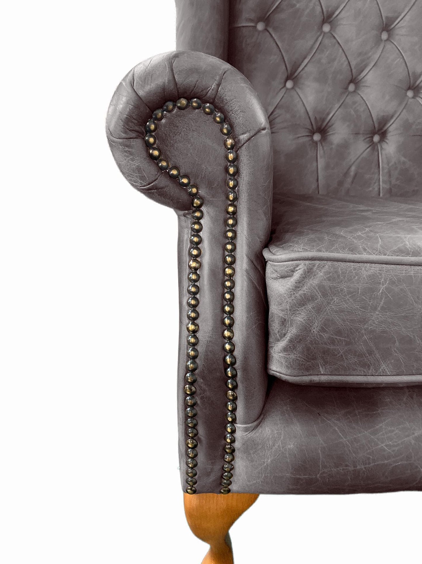 Chesterfield High Back Wing chair - Presented In Genuine Vintage Ash Leather - The Kensington
