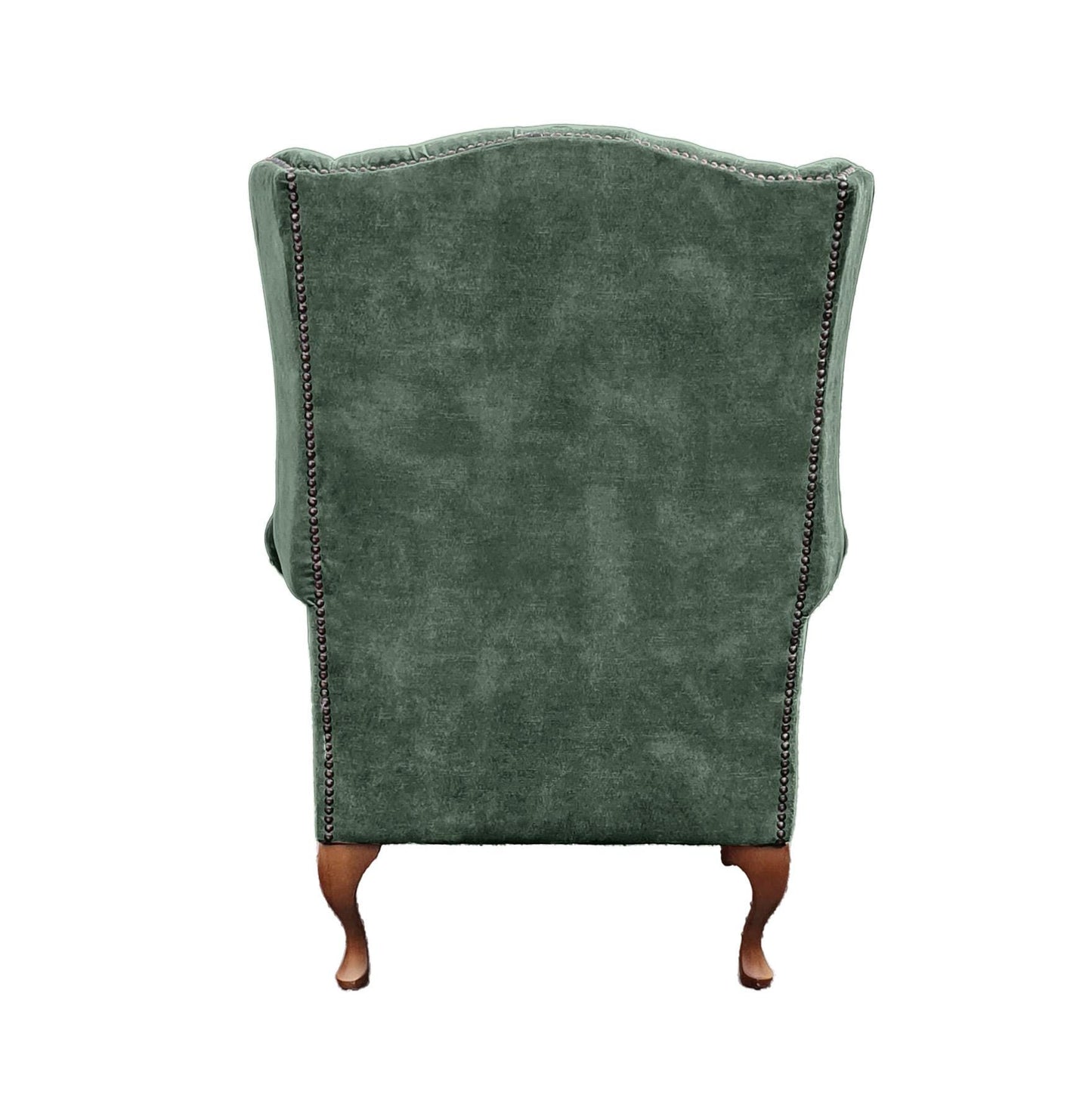 Chesterfield High Back Wing chair and stool - Presented In Luxury Emerald Velvet - The Kensington