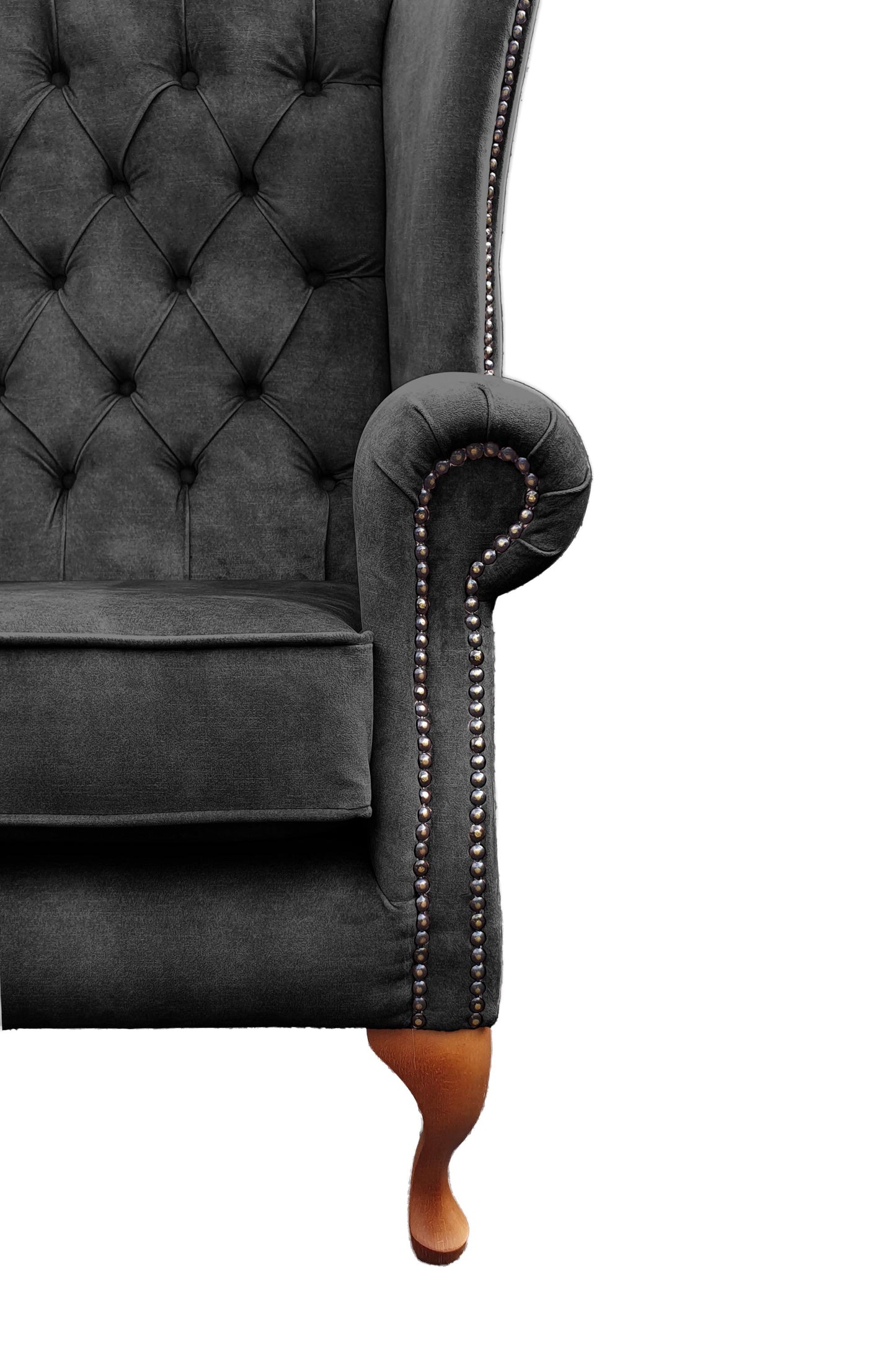 Chesterfield High Back Wing chair - Presented In Luxury Charcoal Velvet - The Kensington