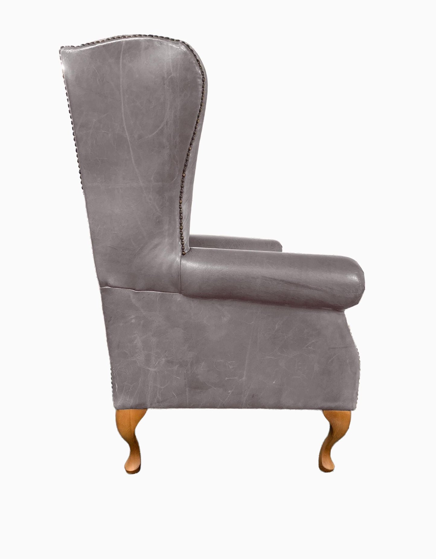 Chesterfield High Back Wing chair - Presented In Genuine Vintage Ash Leather - The Kensington