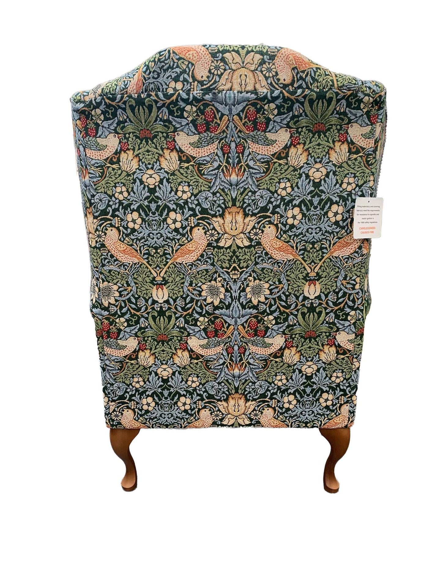 Classic Wingback Fireside Chair - Presented In Luxury William Morris Style Design "STRAWBERRY THIEF" Fabric