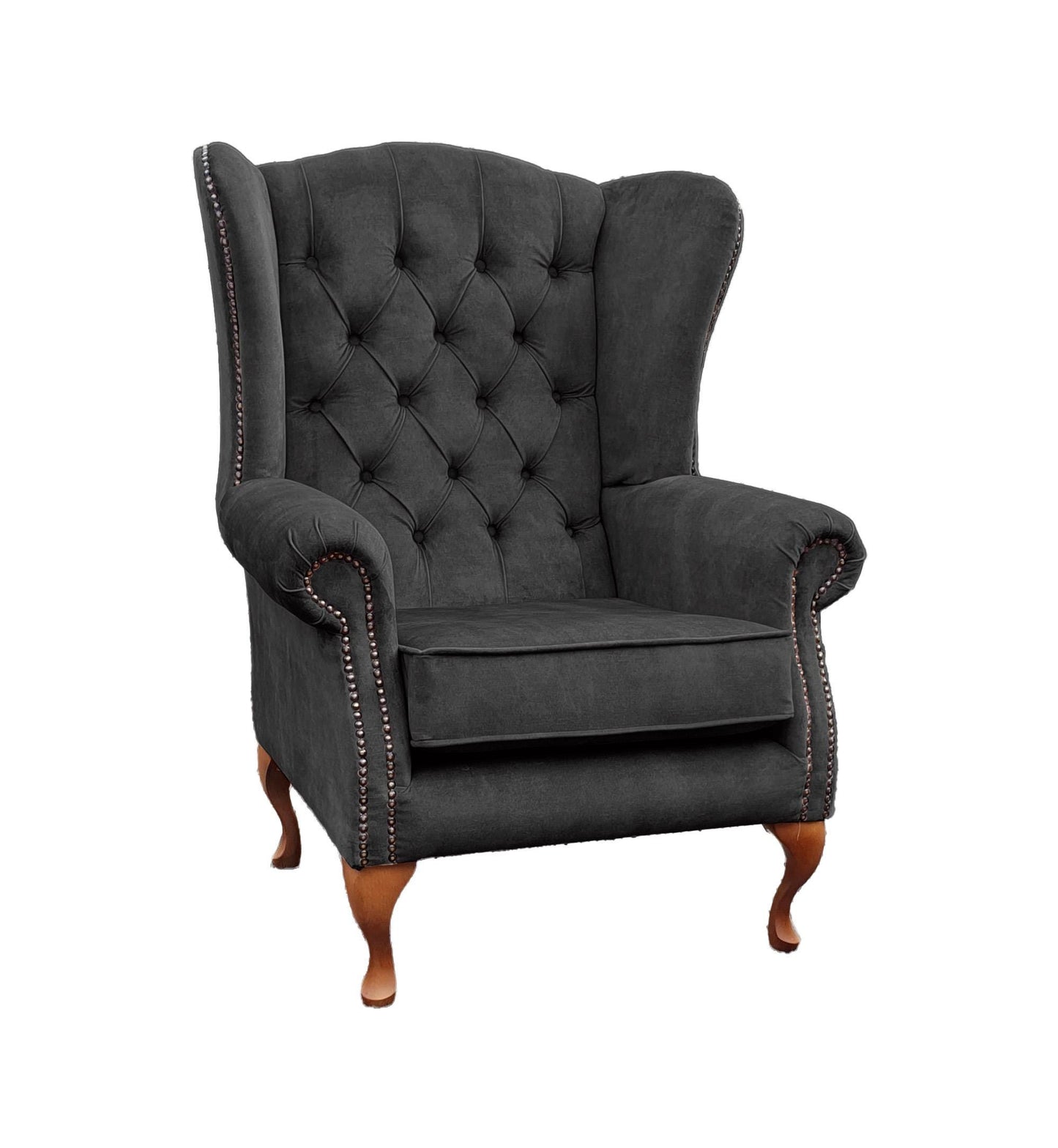 Chesterfield High Back Wing chair - Presented In Luxury Charcoal Velvet - The Kensington