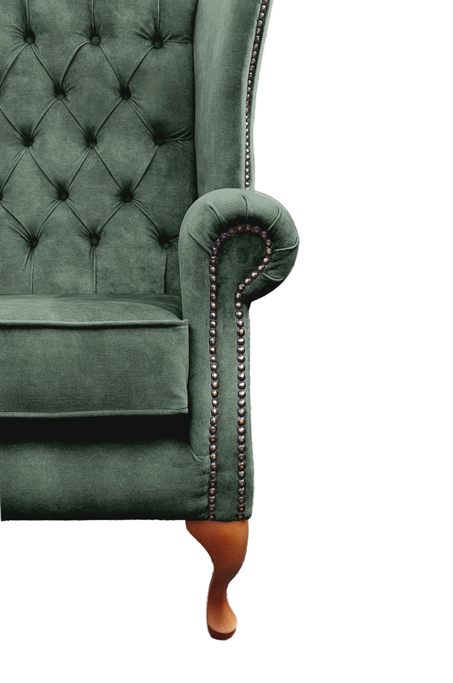 Chesterfield High Back Wing chair and stool - Presented In Luxury Emerald Velvet - The Kensington