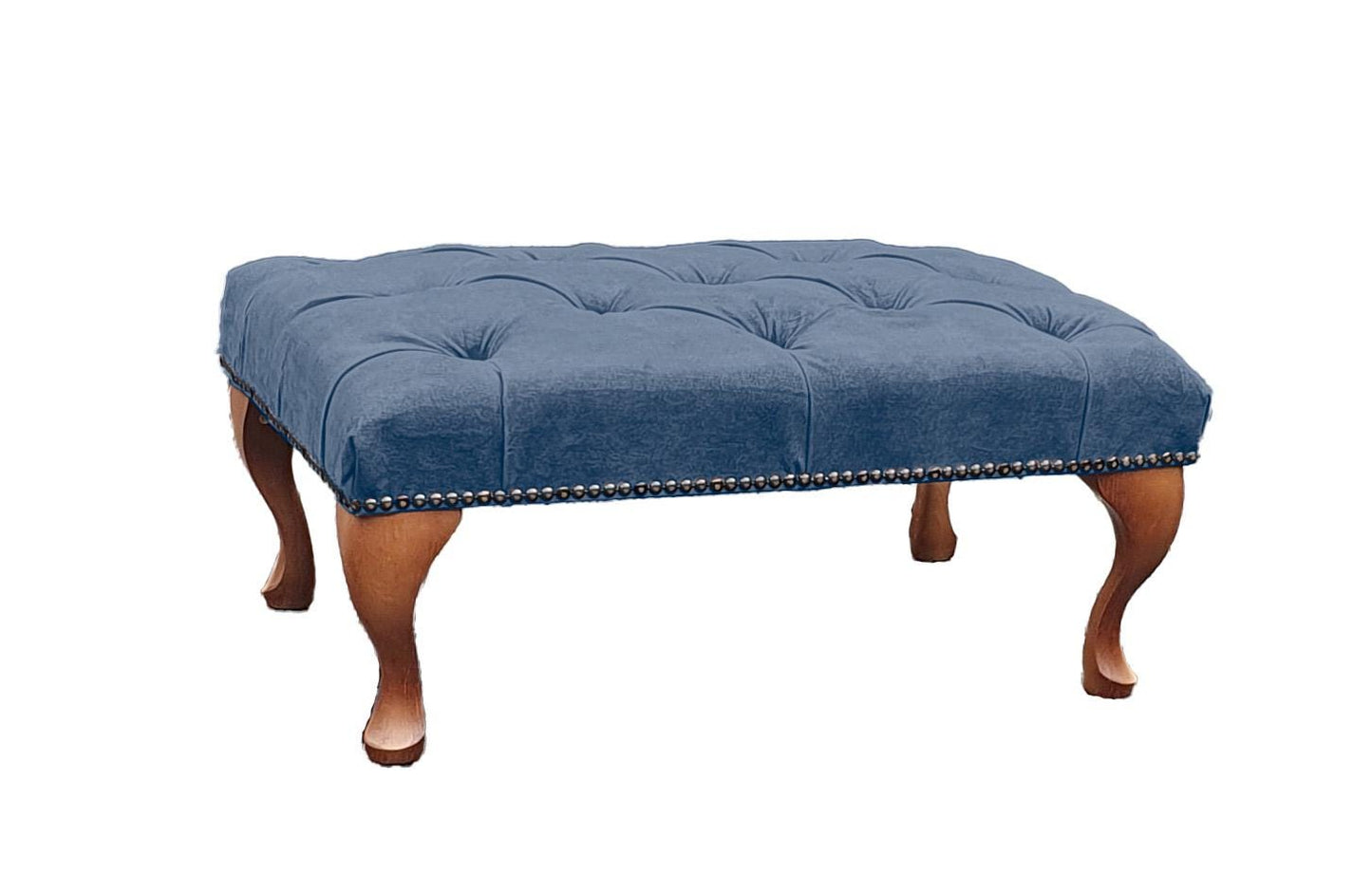 Chesterfield High Back Wing chair and stool - Presented In Luxury Blue Velvet - The Kensington