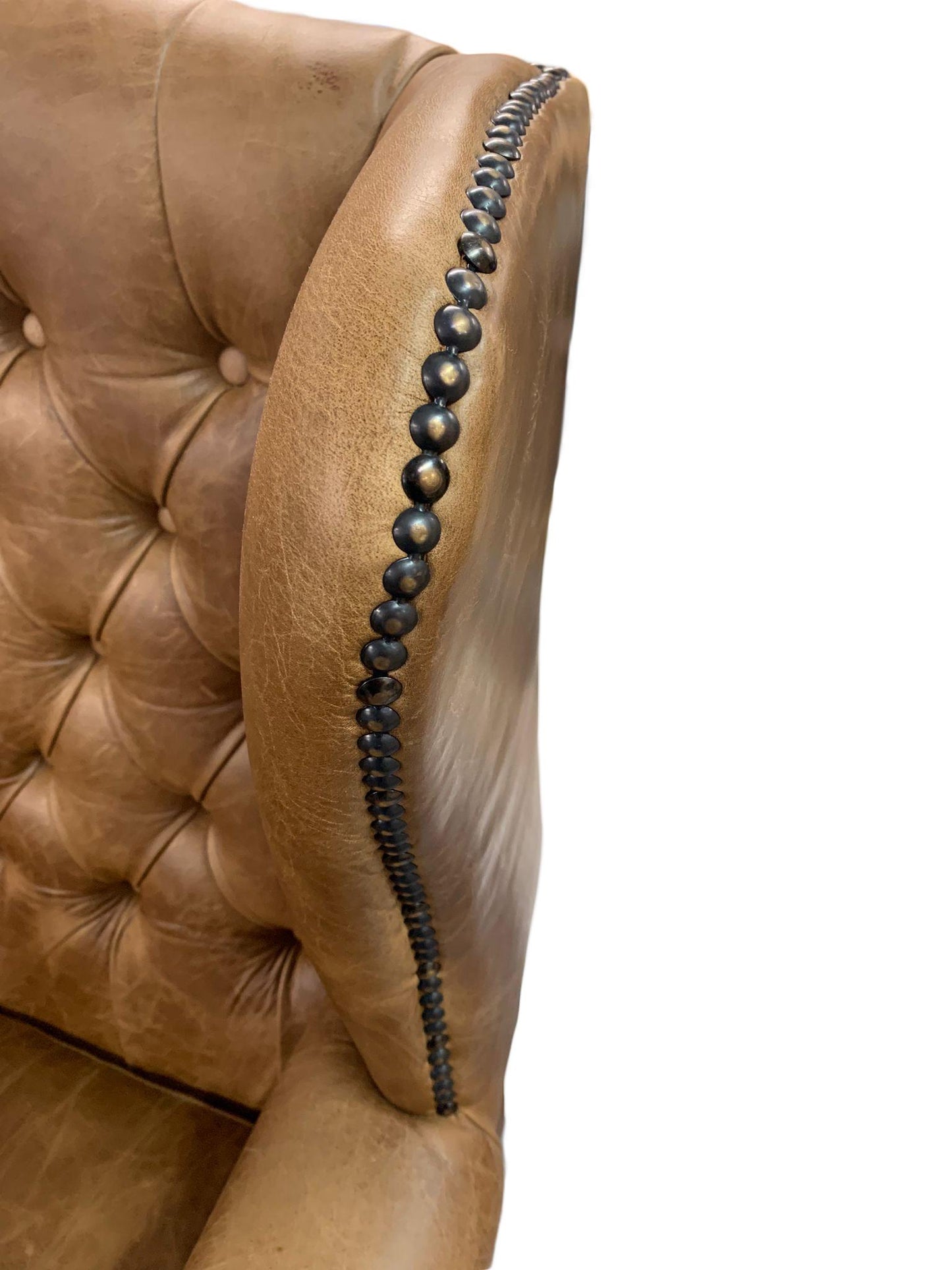 Chesterfield High Back Wing chair - Presented In Genuine Vintage Tan Leather - The Kensington