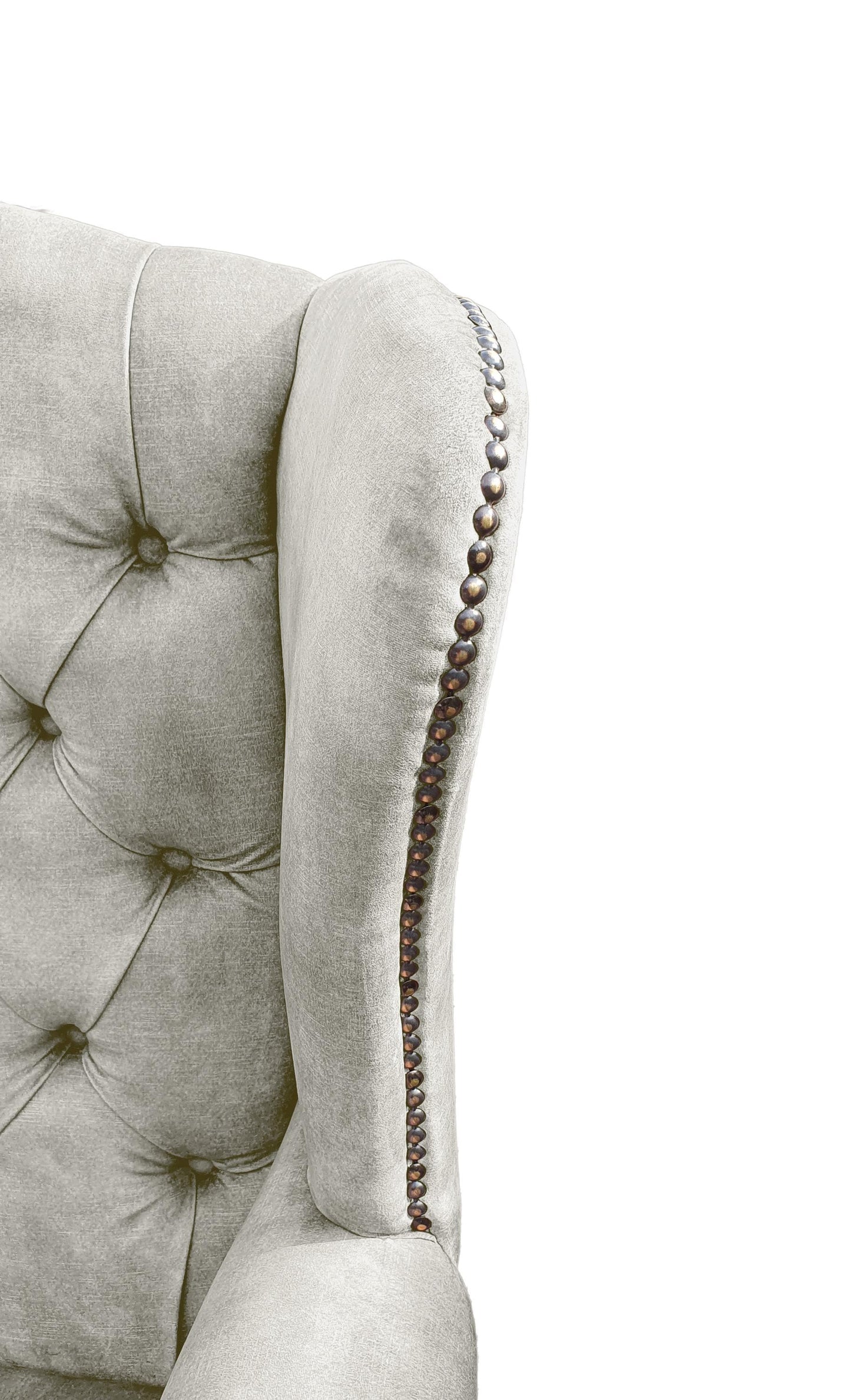 Chesterfield High Back Wing chair and stool - Presented In Luxury Almond Velvet - The Kensington