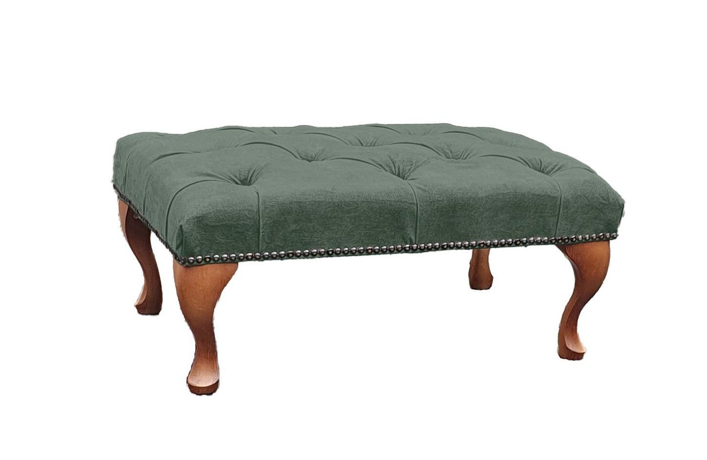 Chesterfield High Back Wing chair and stool - Presented In Luxury Emerald Velvet - The Kensington
