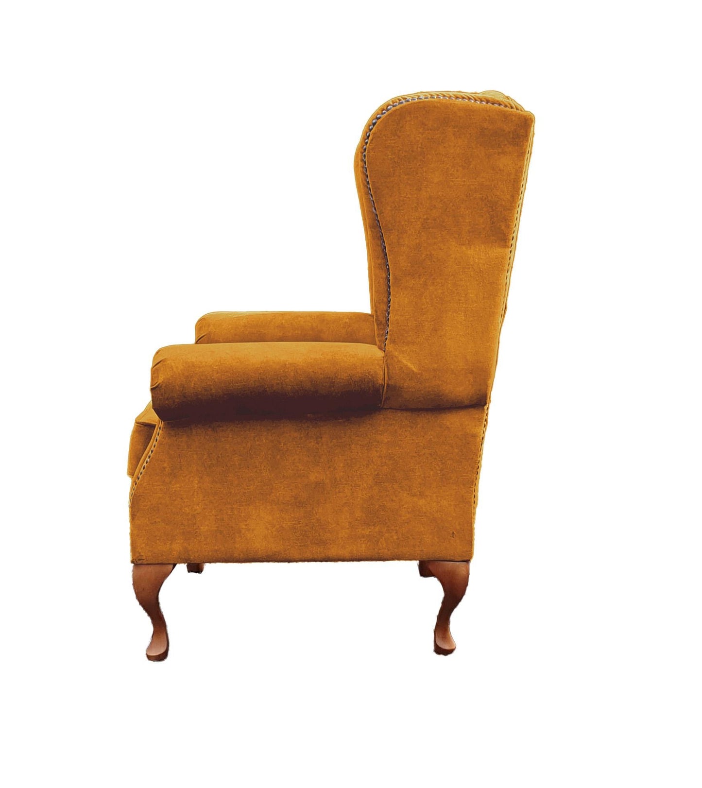 Chesterfield High Back Wing chair and stool - Presented In Luxury Turmeric Velvet - The Kensington