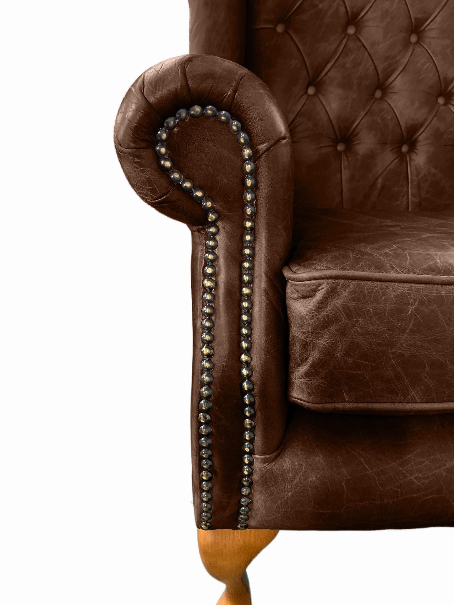 Chesterfield High Back Wing chair - Presented In Genuine Vintage Brown Leather - The Kensington