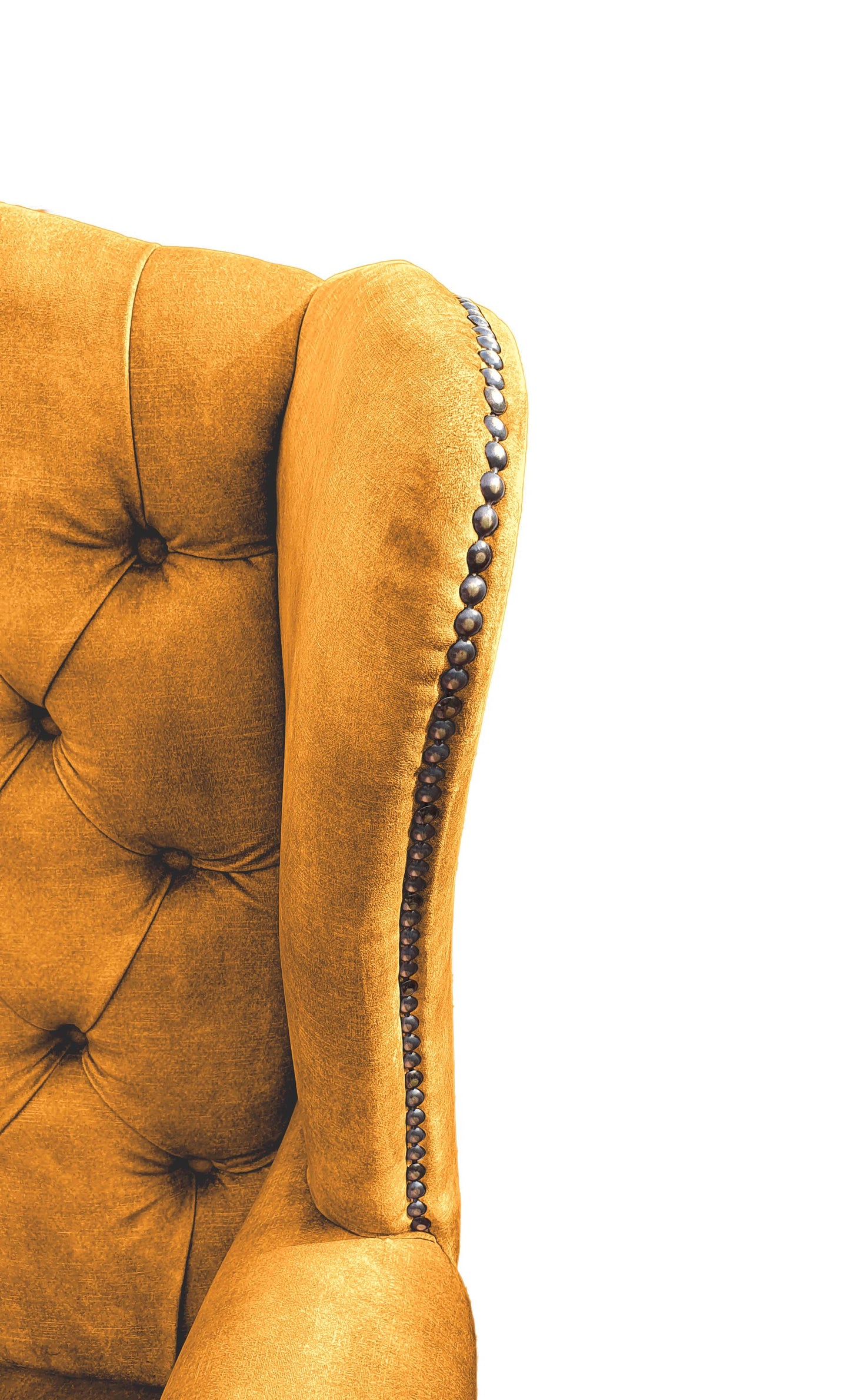 Chesterfield High Back Wing chair - Presented In Luxury Turmeric Velvet - The Kensington