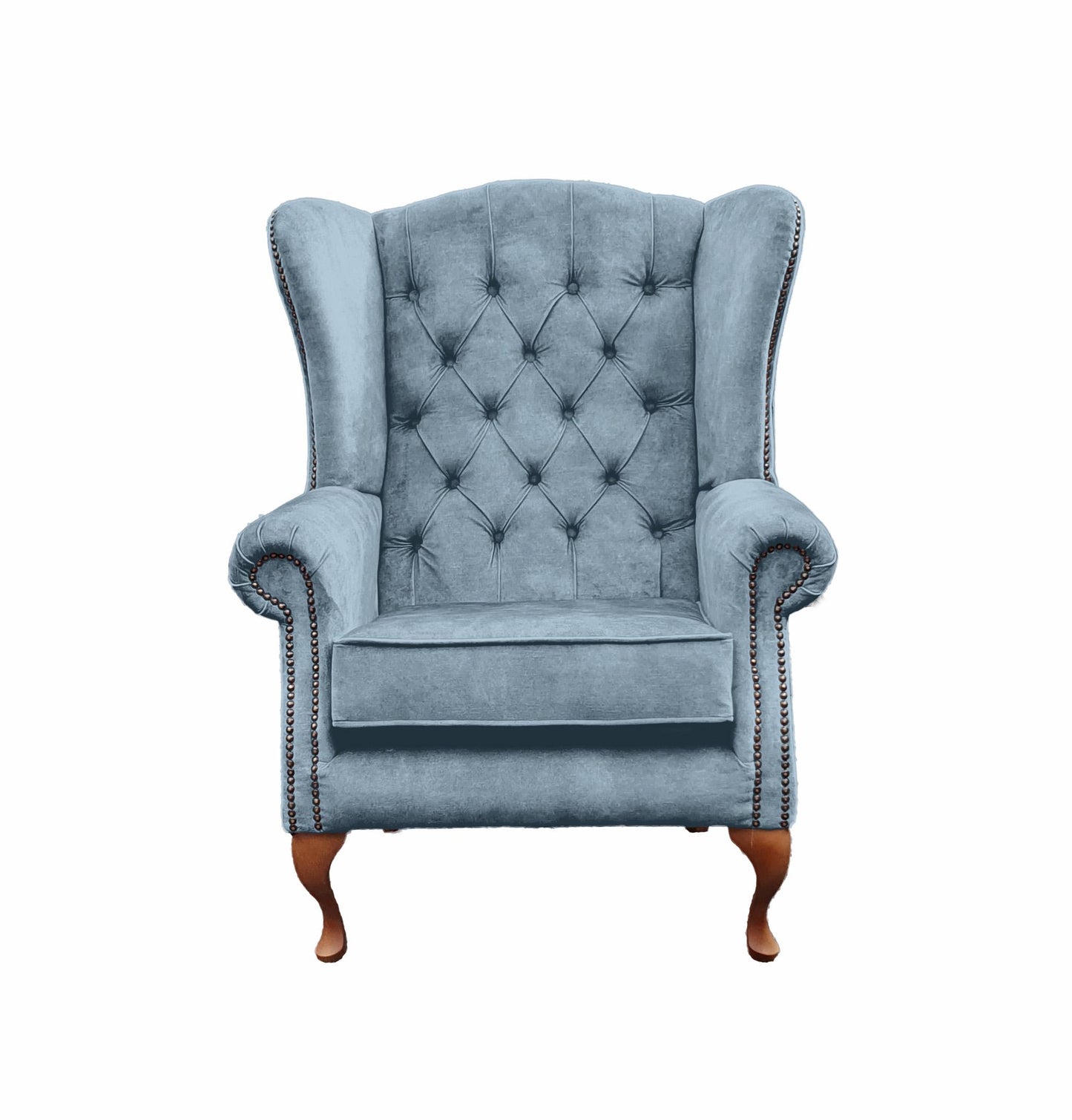 Chesterfield High Back Wing chair - Presented In Luxury Aqua Velvet - The Kensington