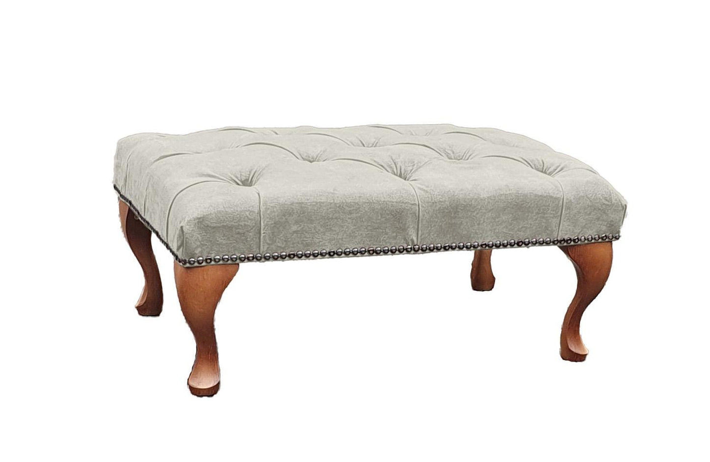 Chesterfield High Back Wing chair and stool - Presented In Luxury Almond Velvet - The Kensington