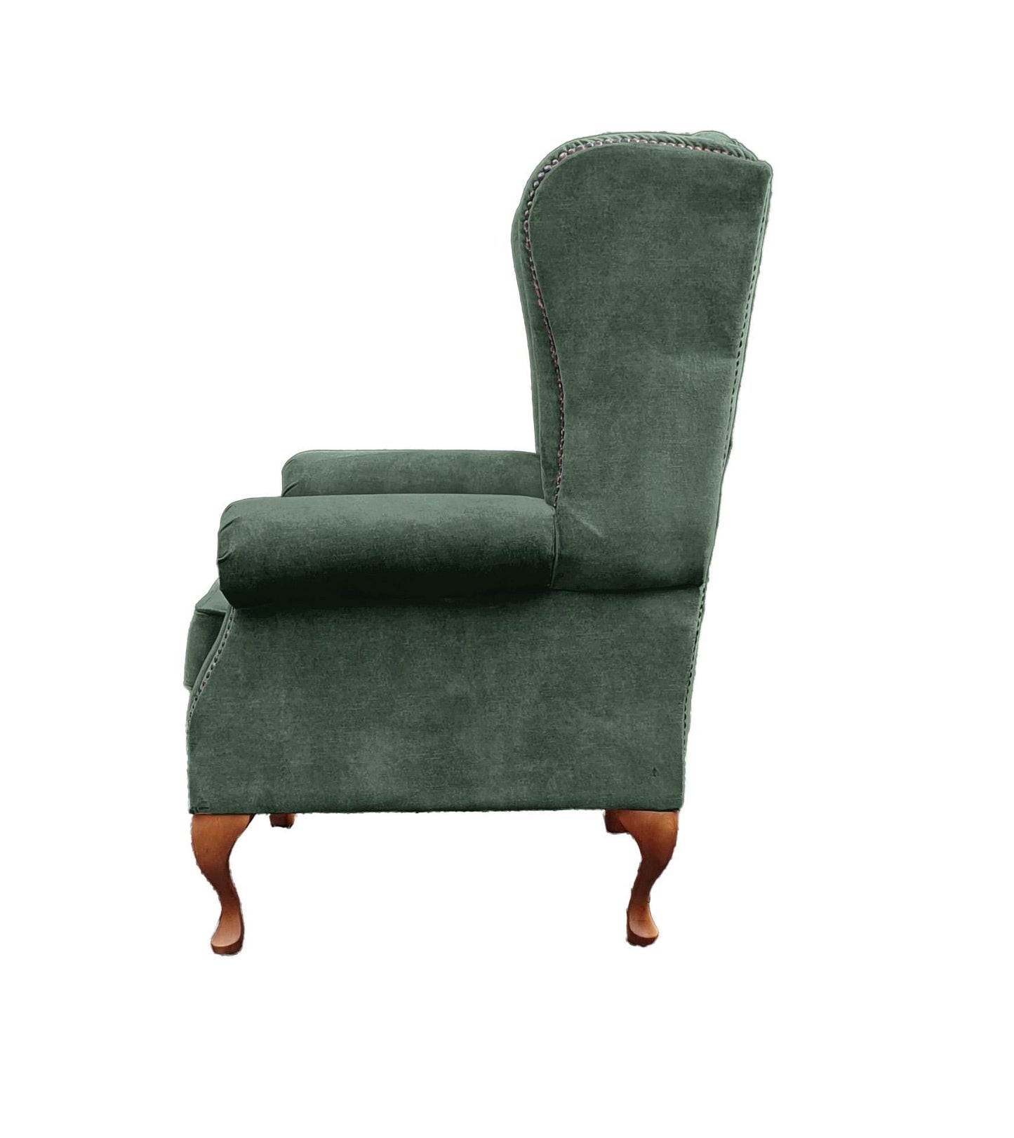 Chesterfield High Back Wing chair and stool - Presented In Luxury Emerald Velvet - The Kensington