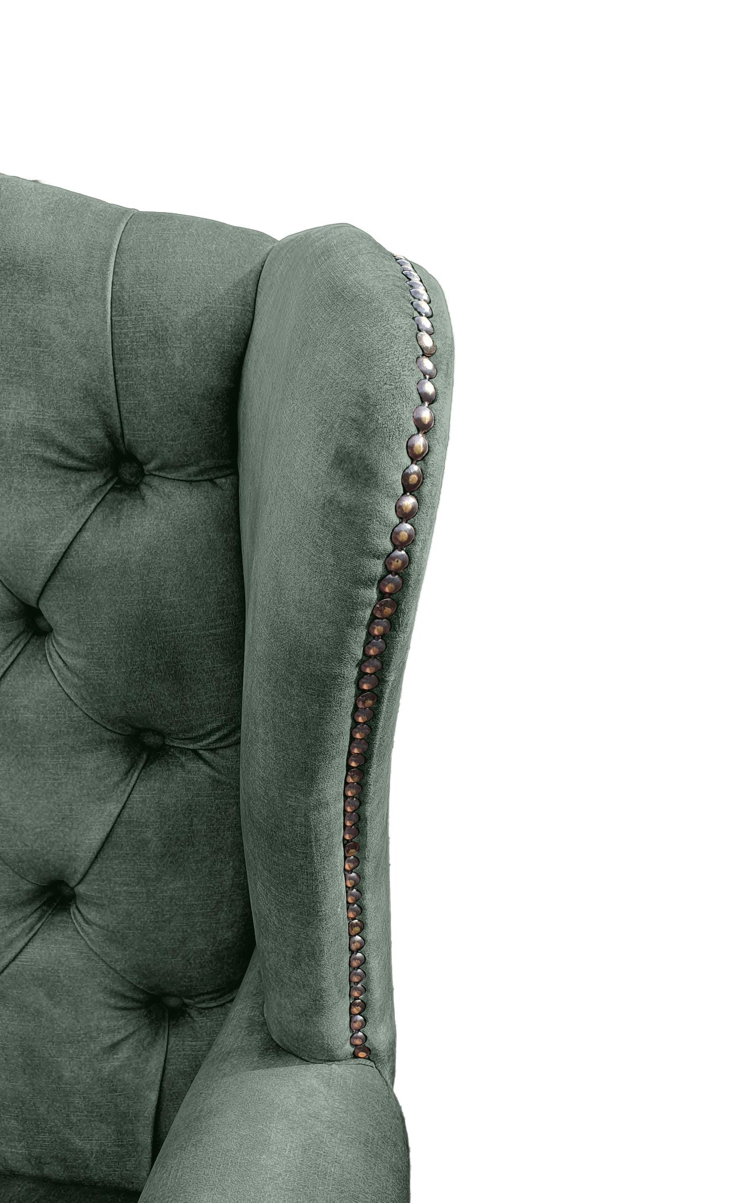 Chesterfield High Back Wing chair and stool - Presented In Luxury Emerald Velvet - The Kensington