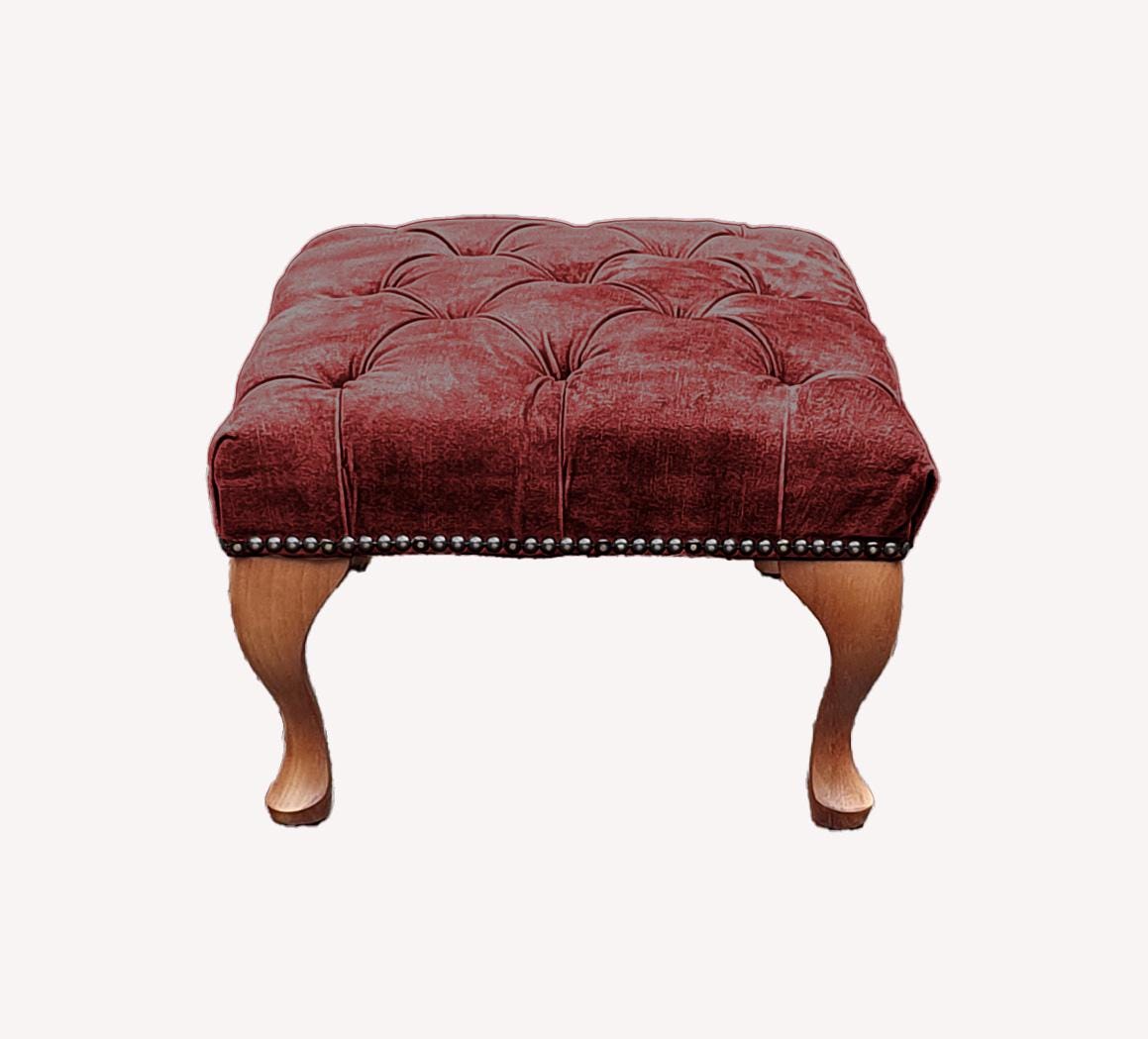 Chesterfield High Back Wing chair and stool - Presented In Luxury Oxblood Velvet - The Kensington