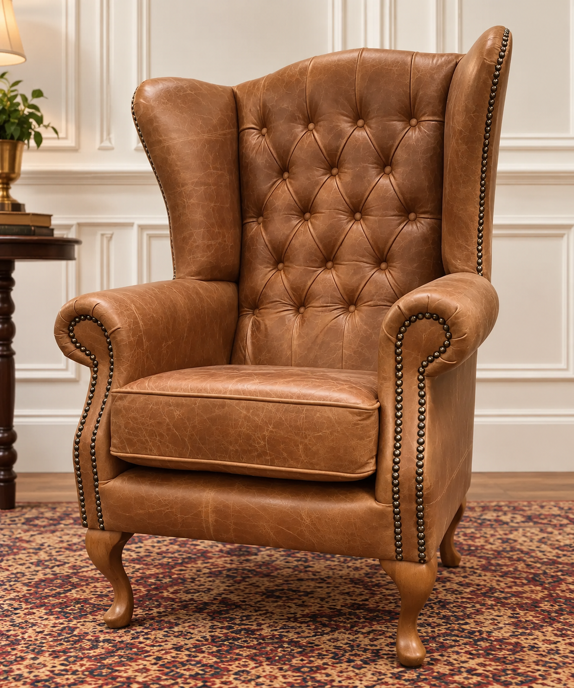 Chesterfield High Back Wing chair - Presented In Genuine Vintage Leather - The Kensington
