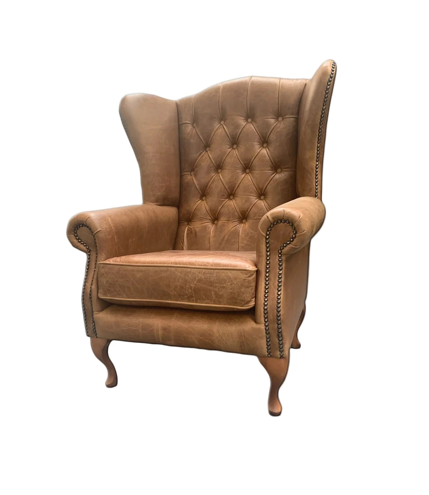 Chesterfield High Back Wing chair - Presented In Genuine Vintage Leather - The Kensington